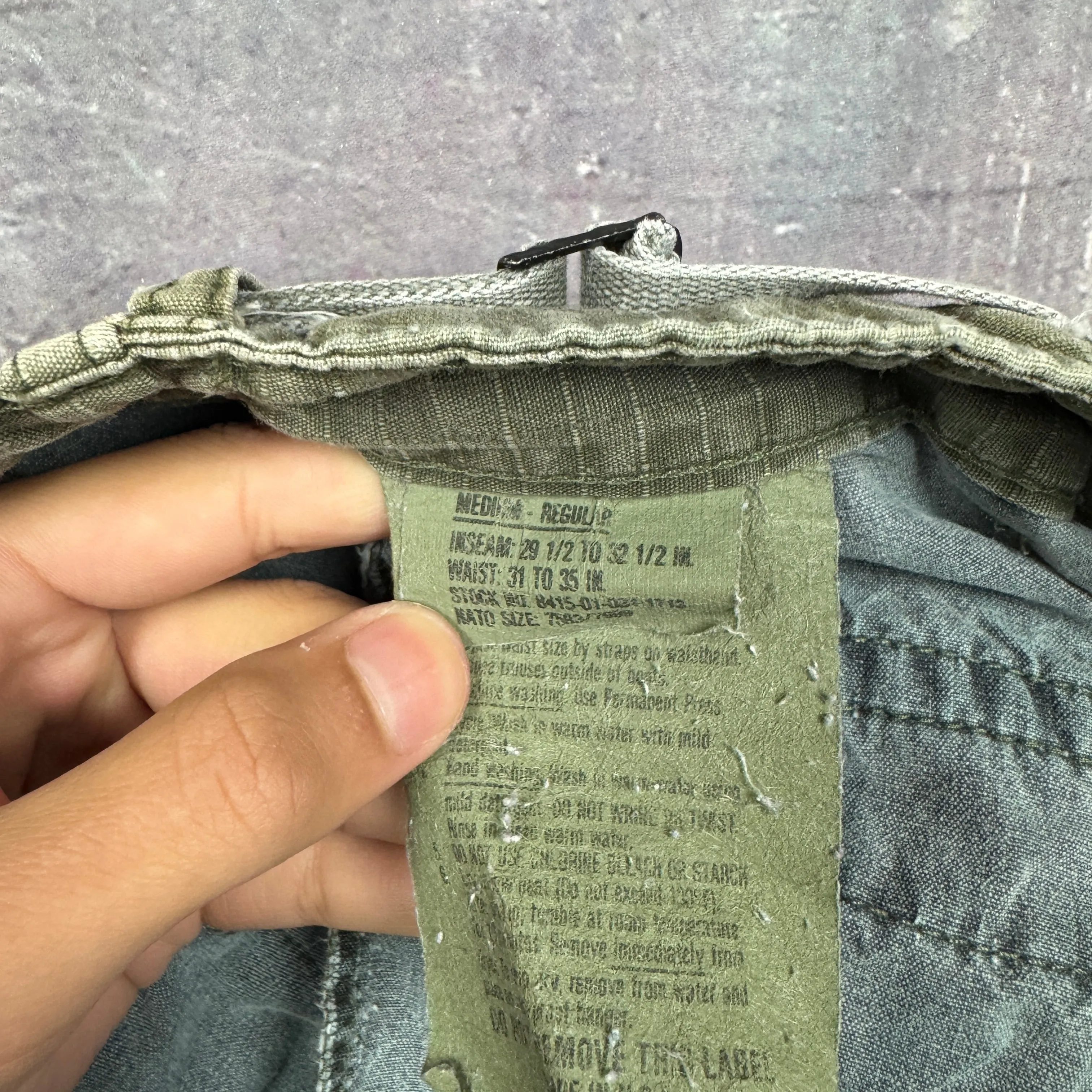 90s Olive Green Military Baggy Cargo Work Pants 34x30 2217