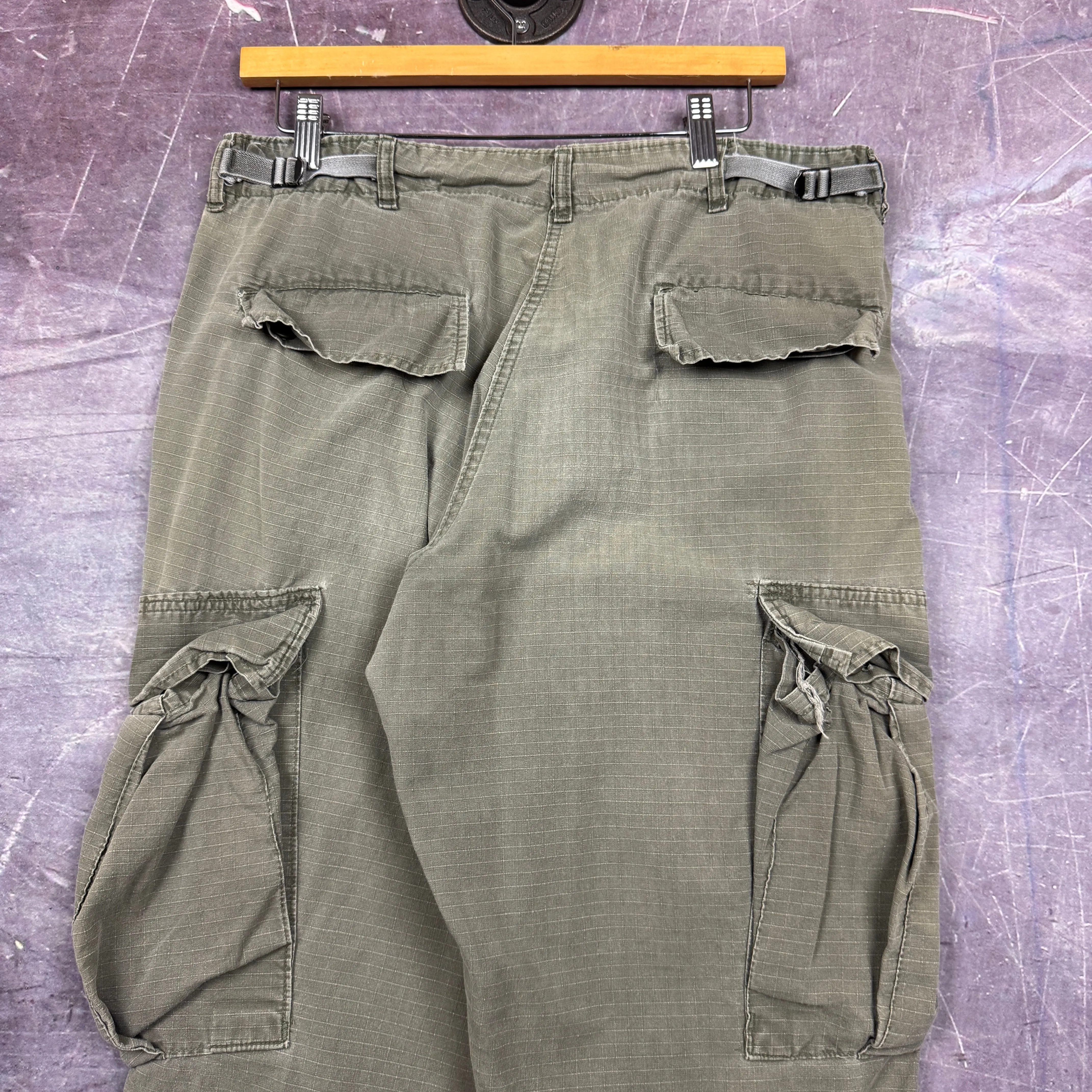 90s Olive Green Military Baggy Cargo Work Pants 34x30 2217