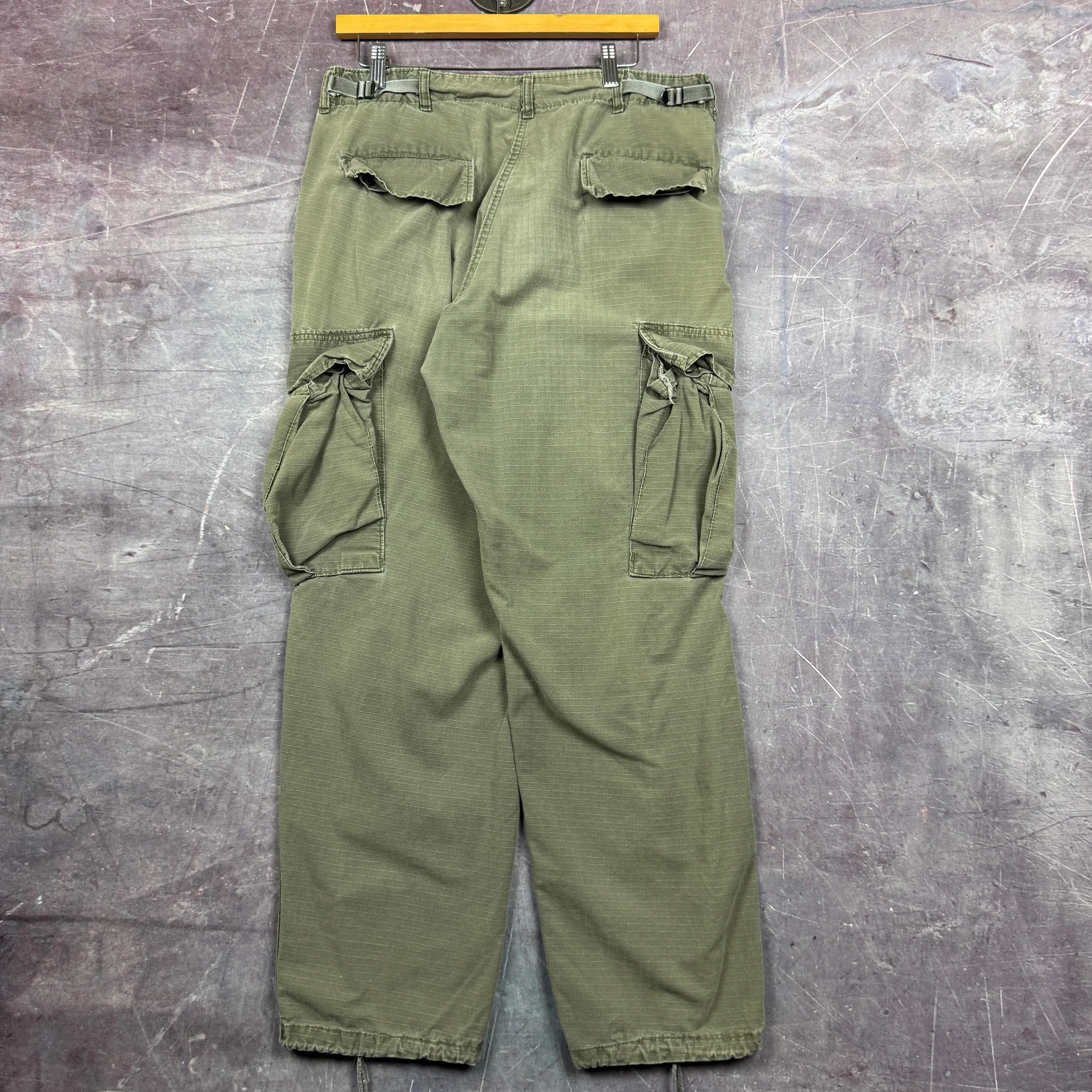 90s Olive Green Military Baggy Cargo Work Pants 34x30 2217