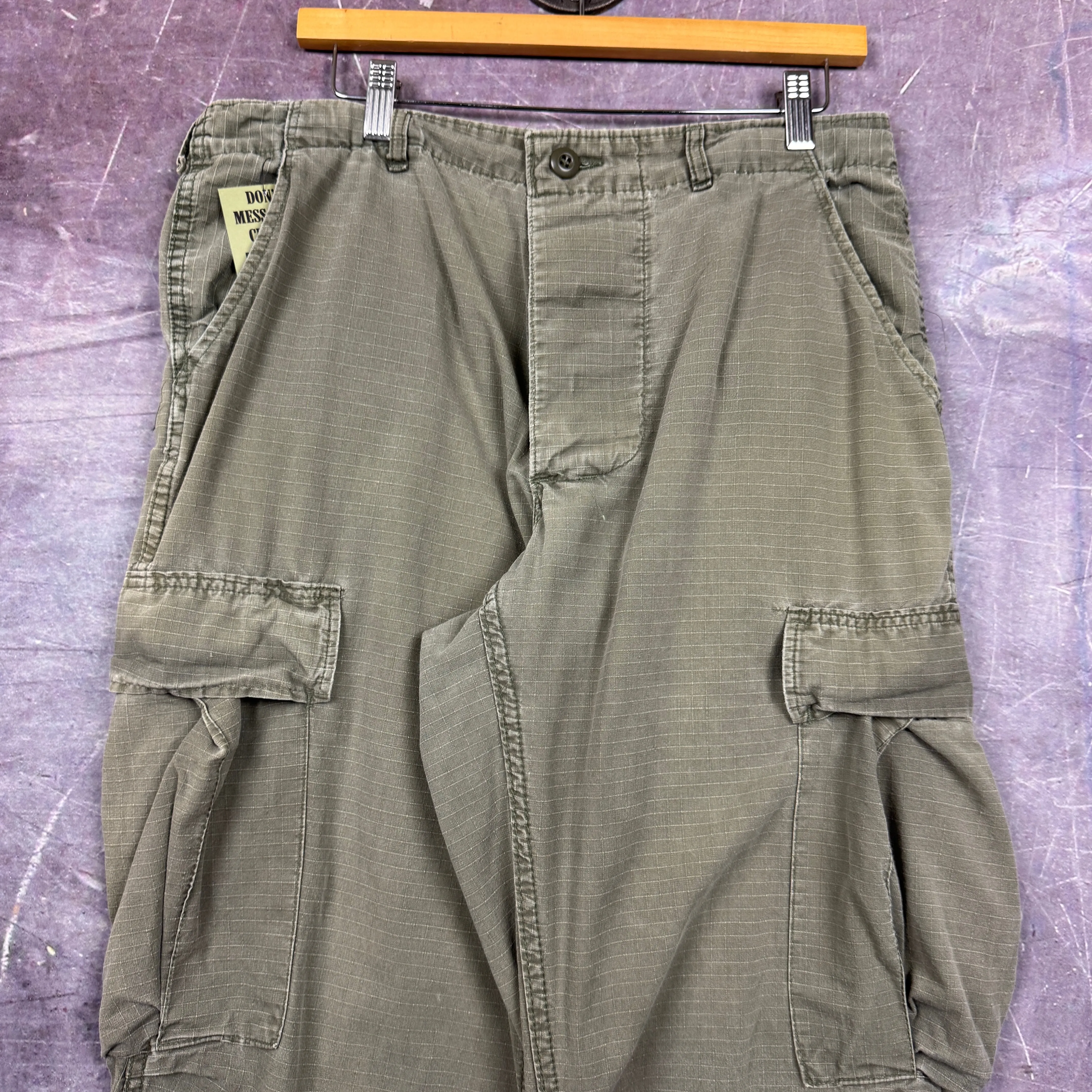 90s Olive Green Military Baggy Cargo Work Pants 34x30 2217