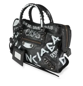 Balenciaga Black & White Graffiti Lambskin Small Classic City Bag