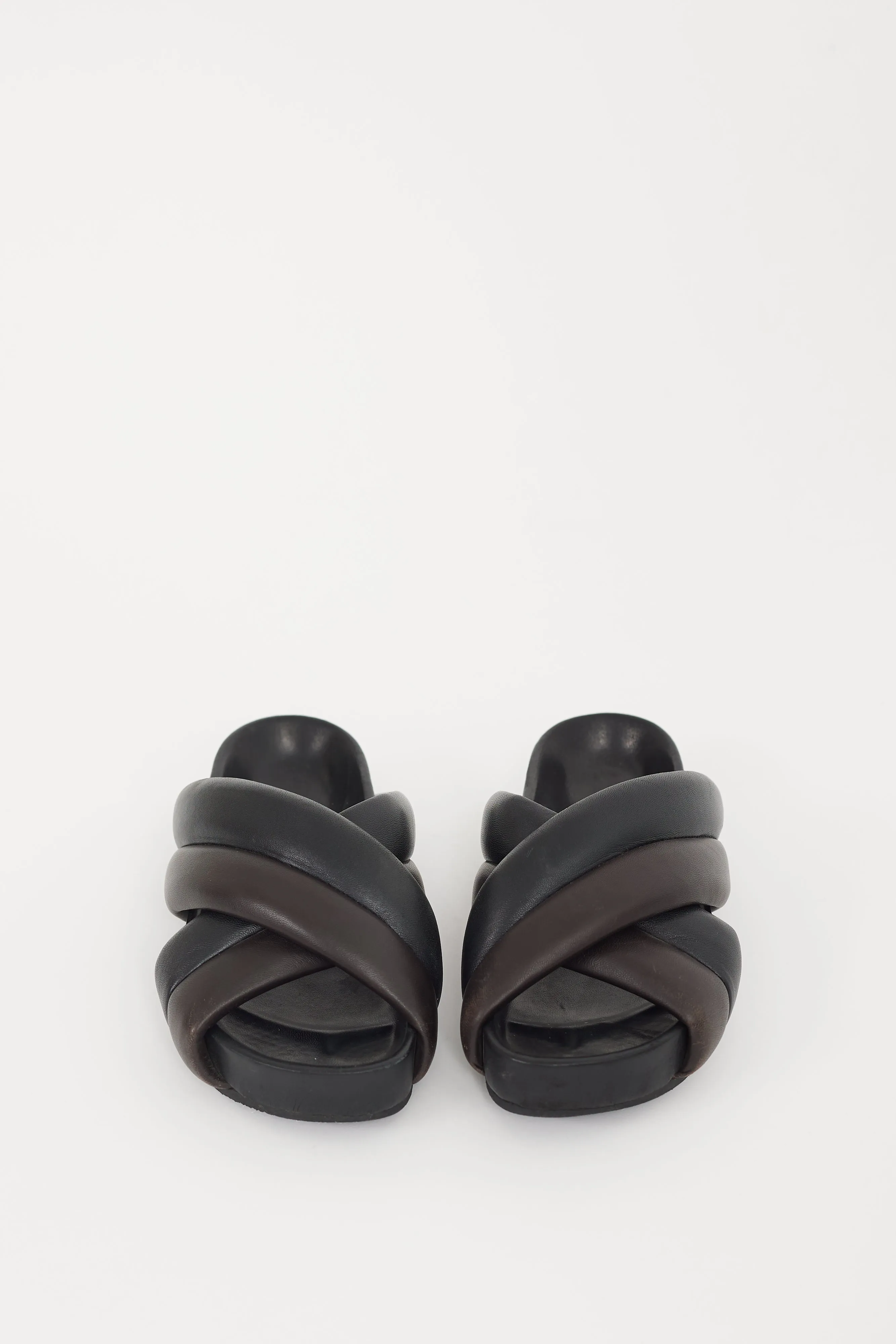 Black & Brown Leather Chunky Platform Slide