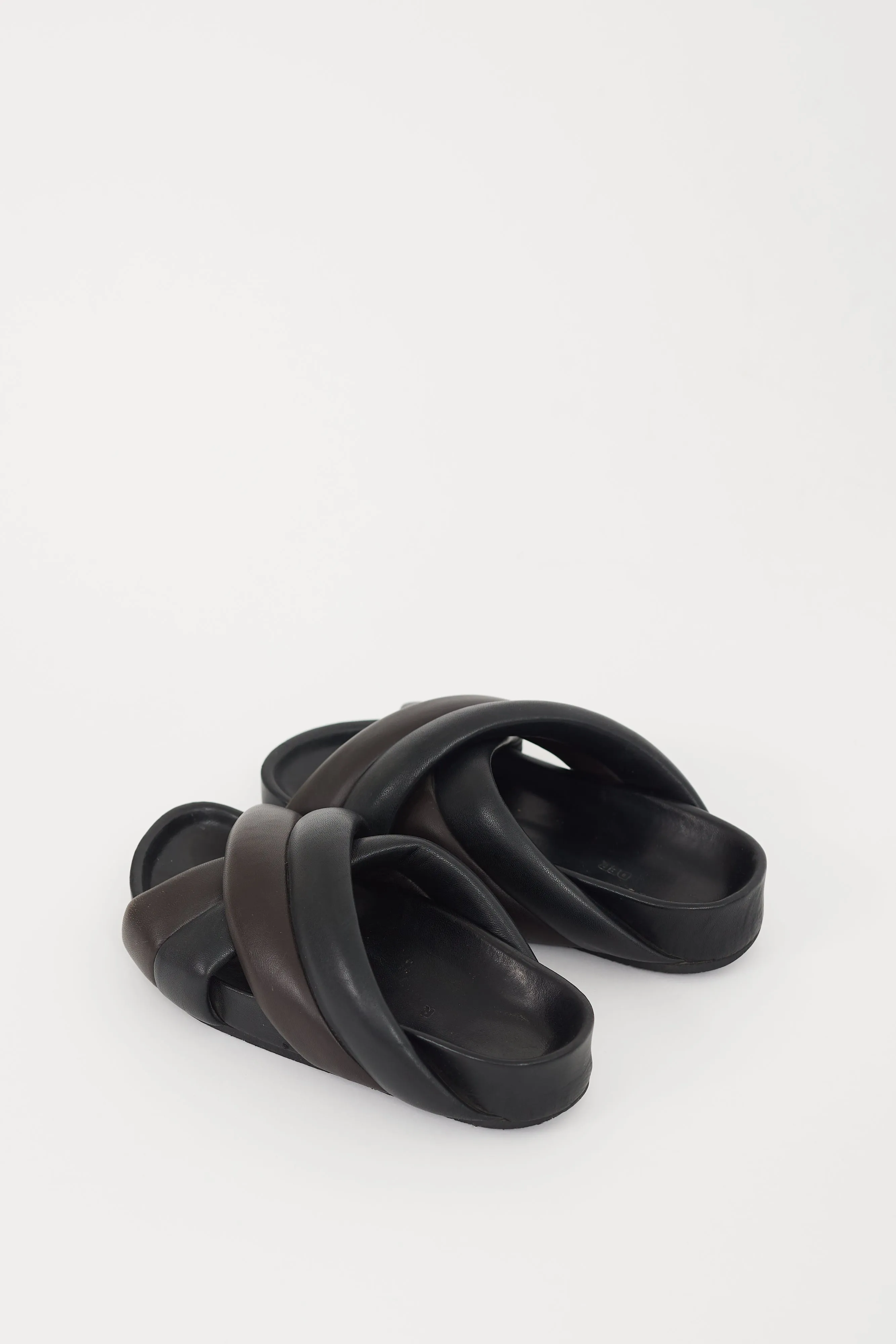 Black & Brown Leather Chunky Platform Slide