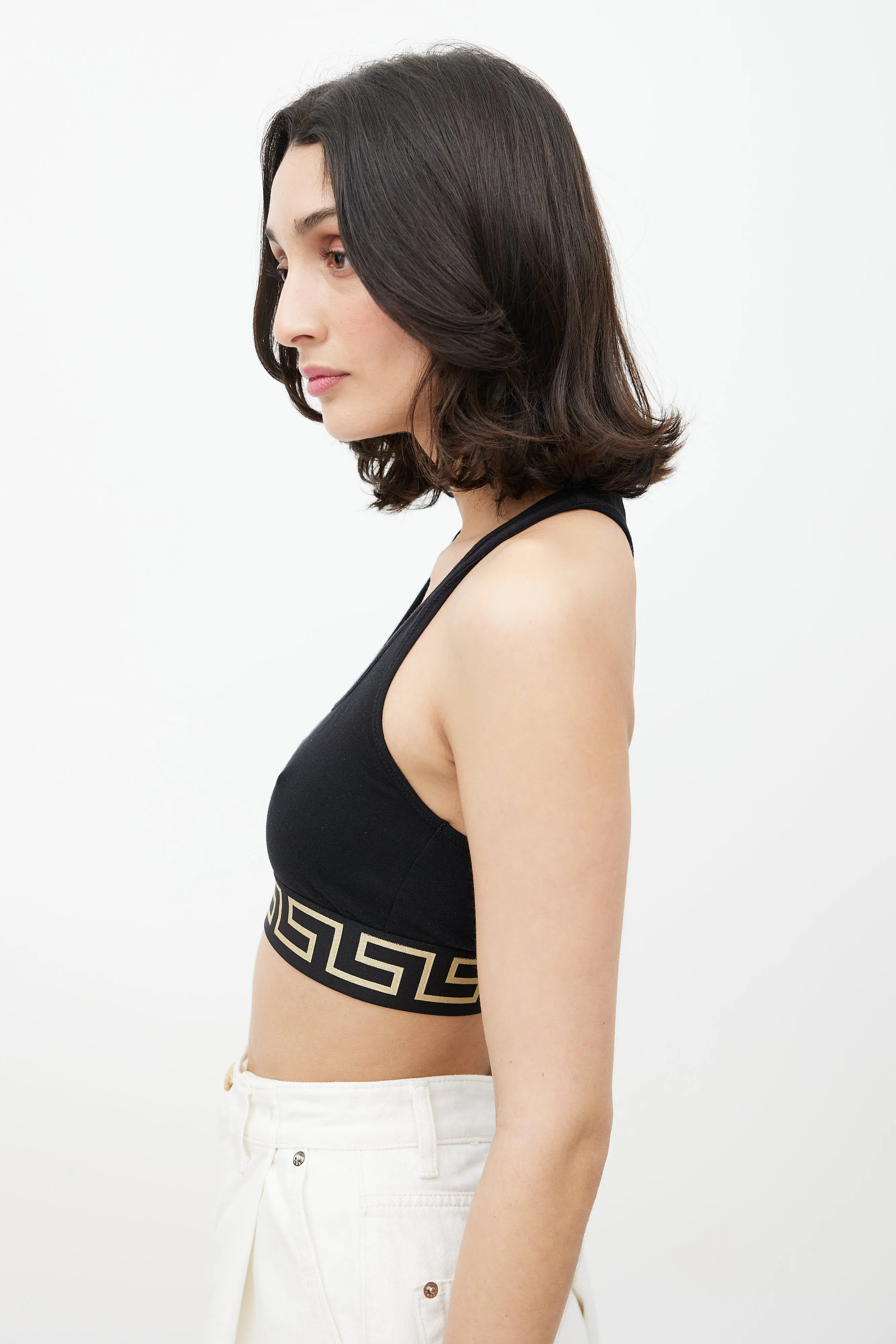 Black & Gold Greca Medusa Logo Cropped Top