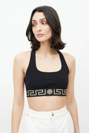 Black & Gold Greca Medusa Logo Cropped Top