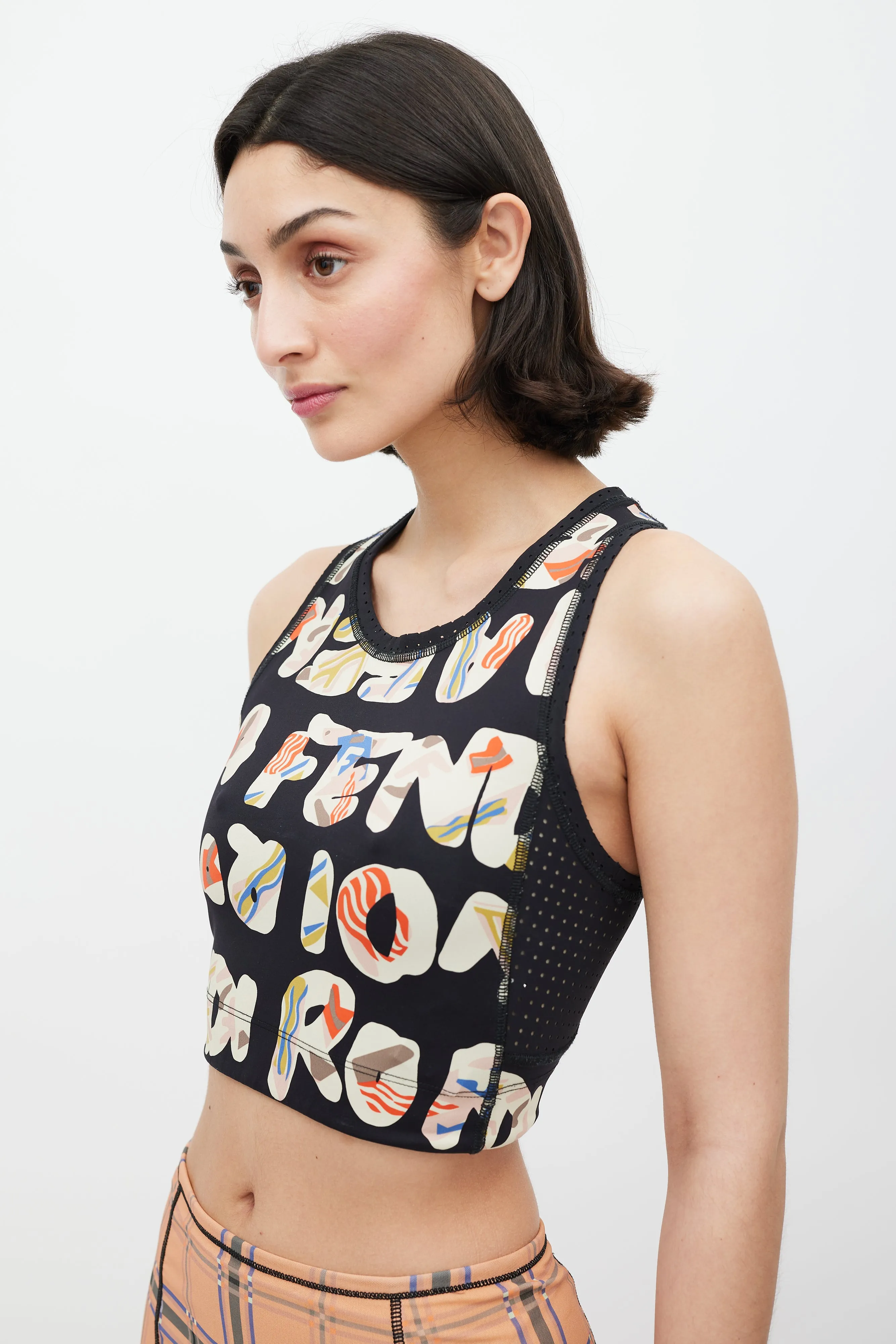 Black & Multicolour Geometric Logo Tank