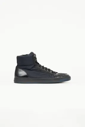 Black & Navy Patent & Nylon High Top Sneaker