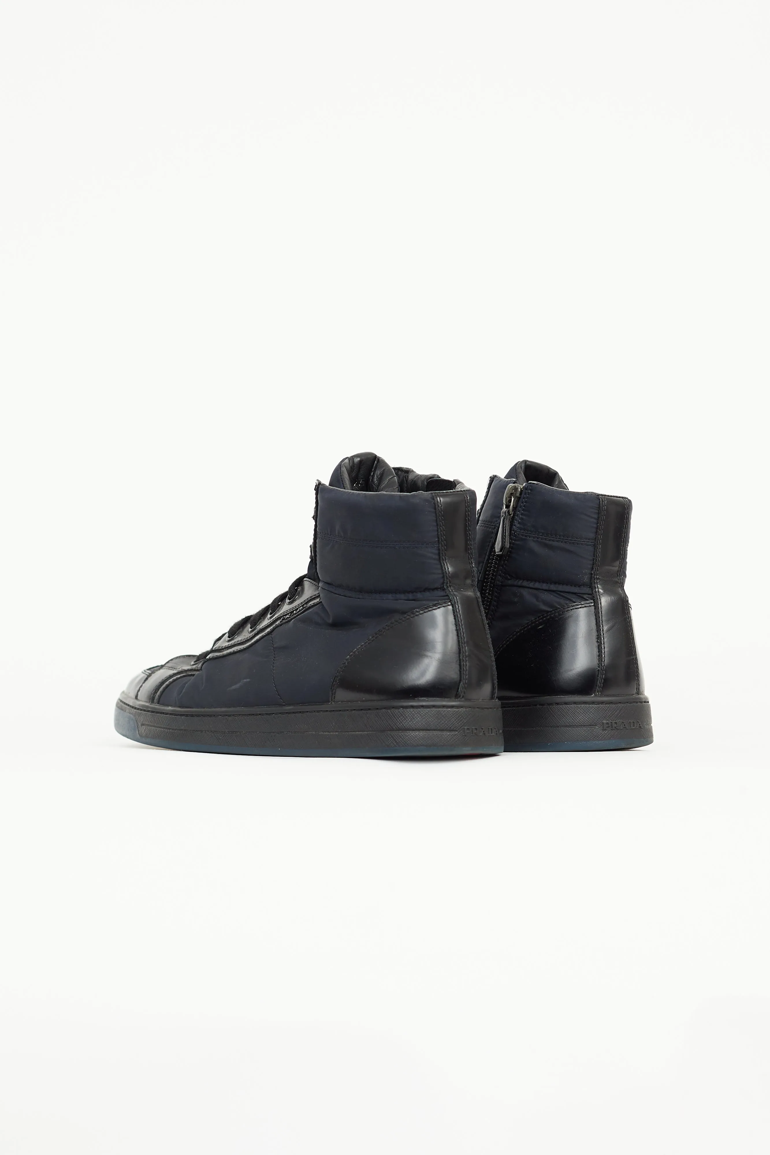 Black & Navy Patent & Nylon High Top Sneaker