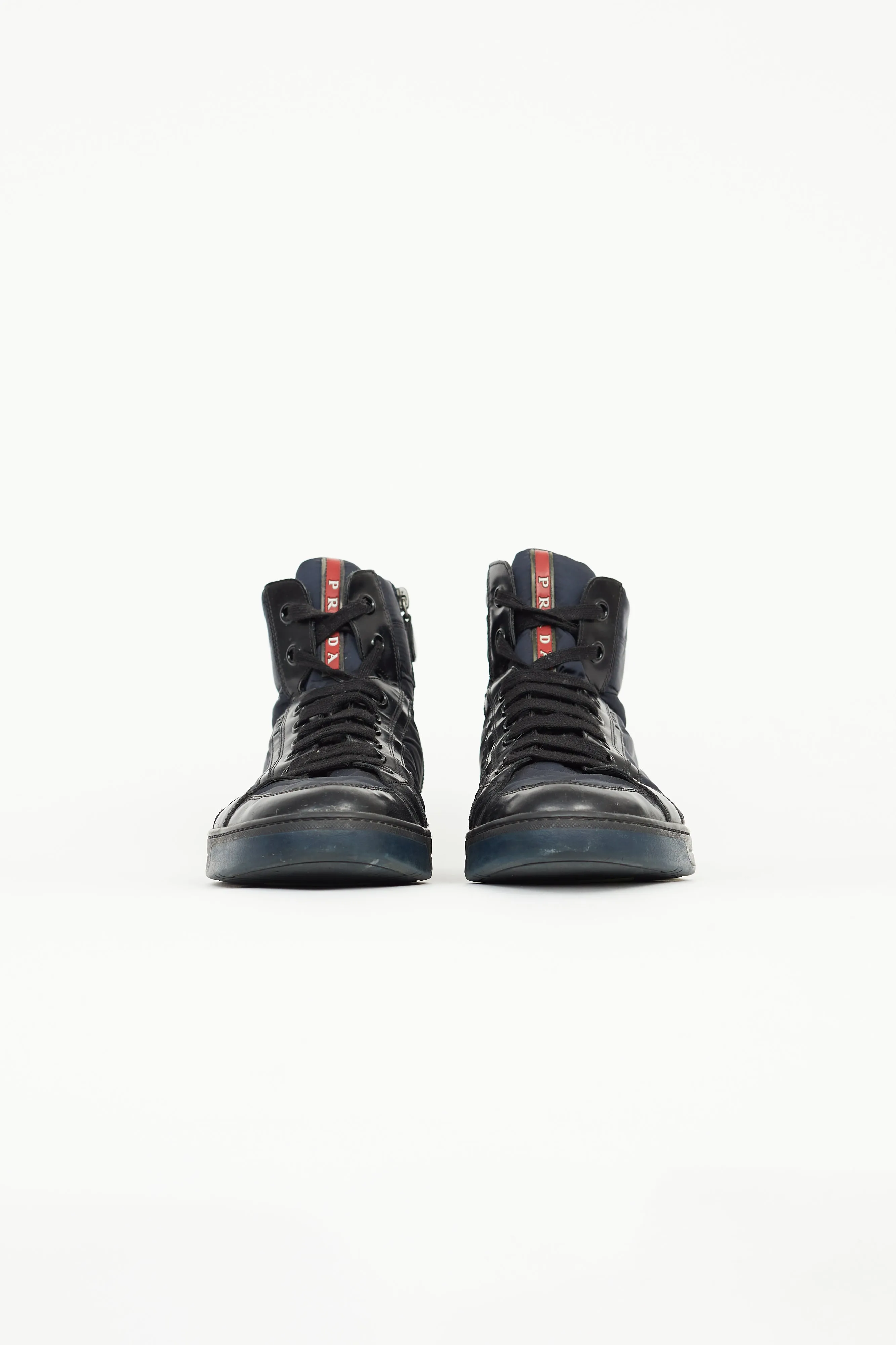 Black & Navy Patent & Nylon High Top Sneaker