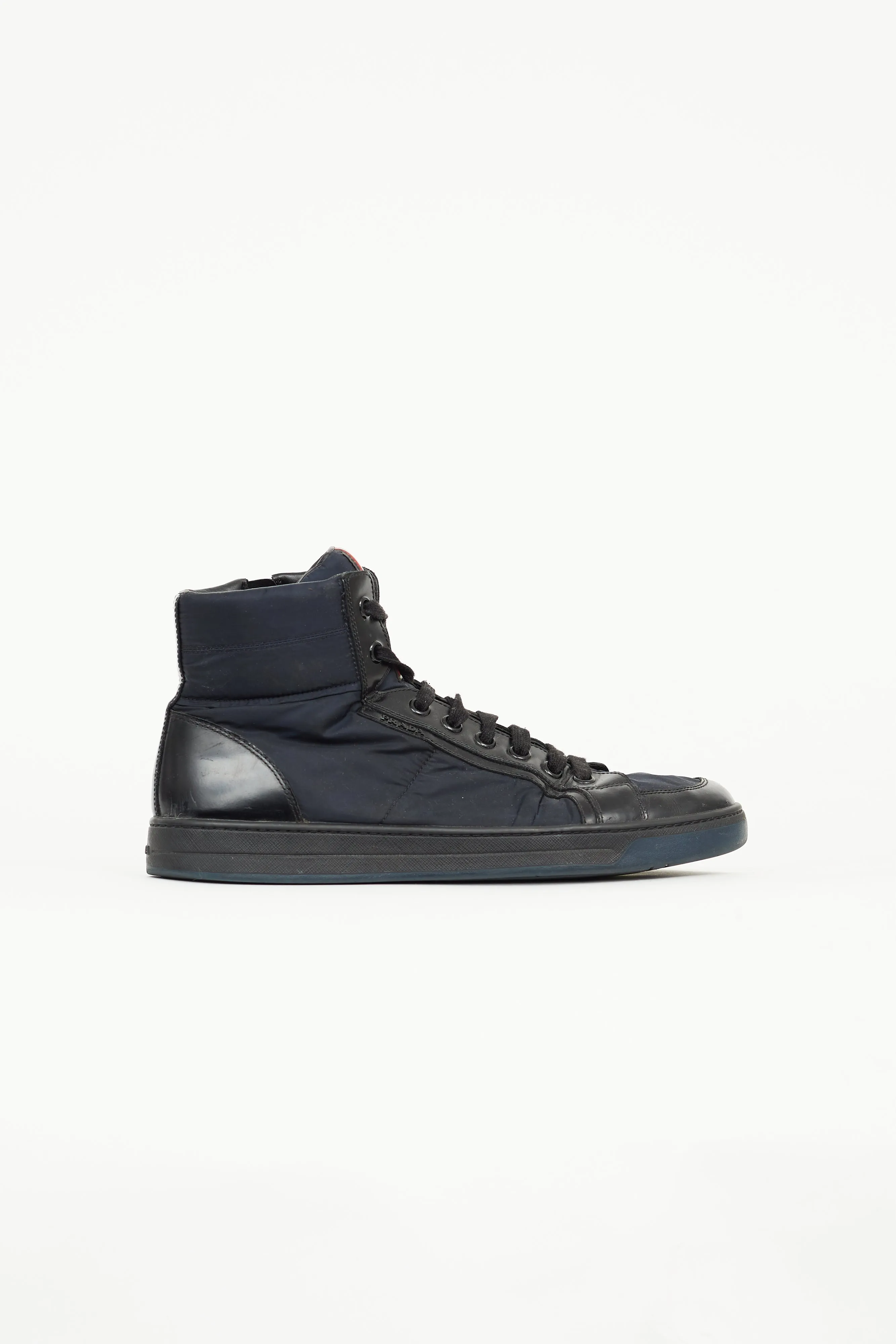 Black & Navy Patent & Nylon High Top Sneaker