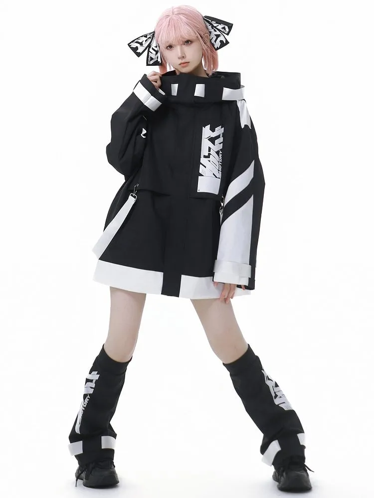 Black and White Jirai Kei Colorblock Design Shorts
