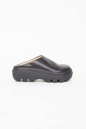 Black Leather Platform Mule