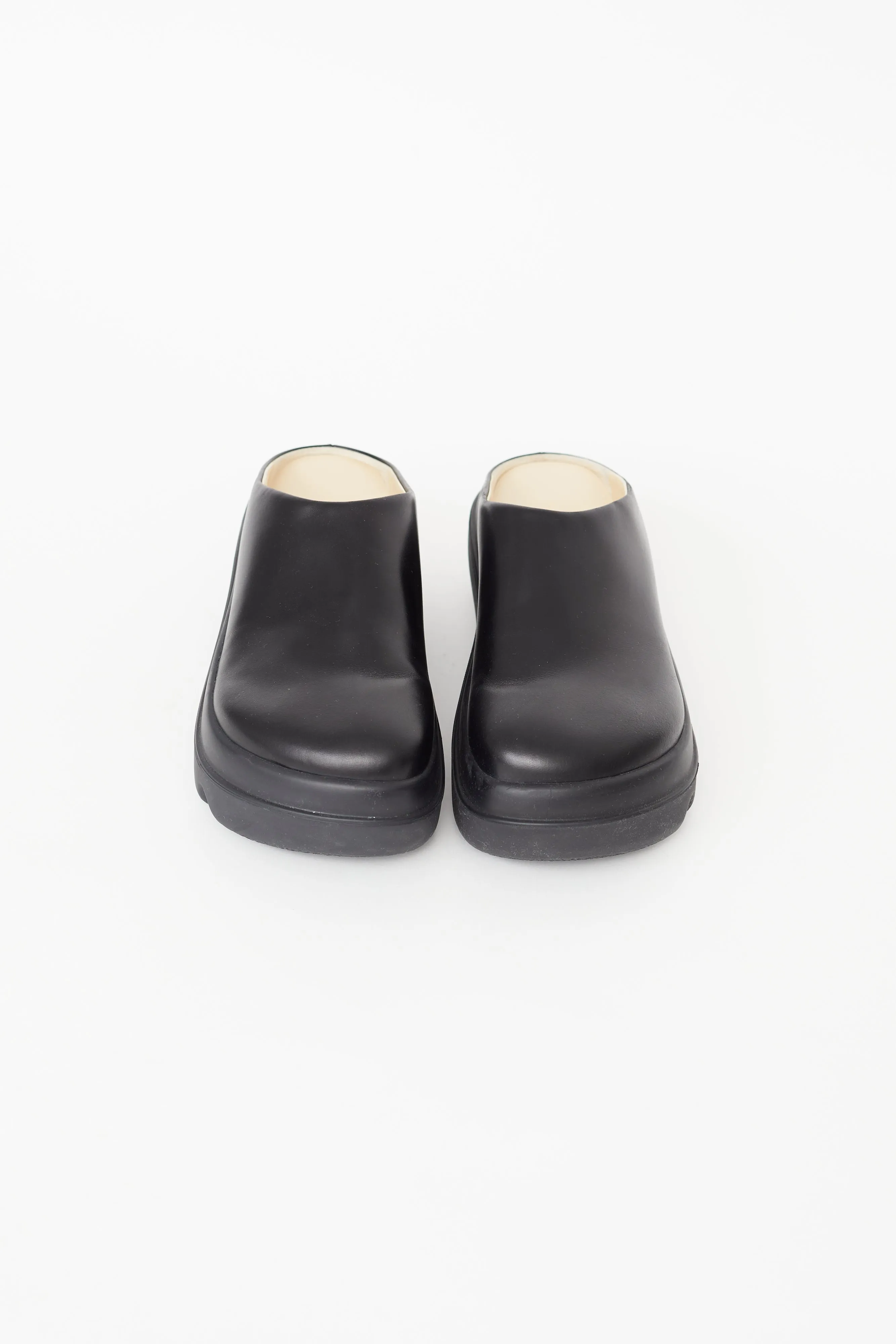 Black Leather Platform Mule