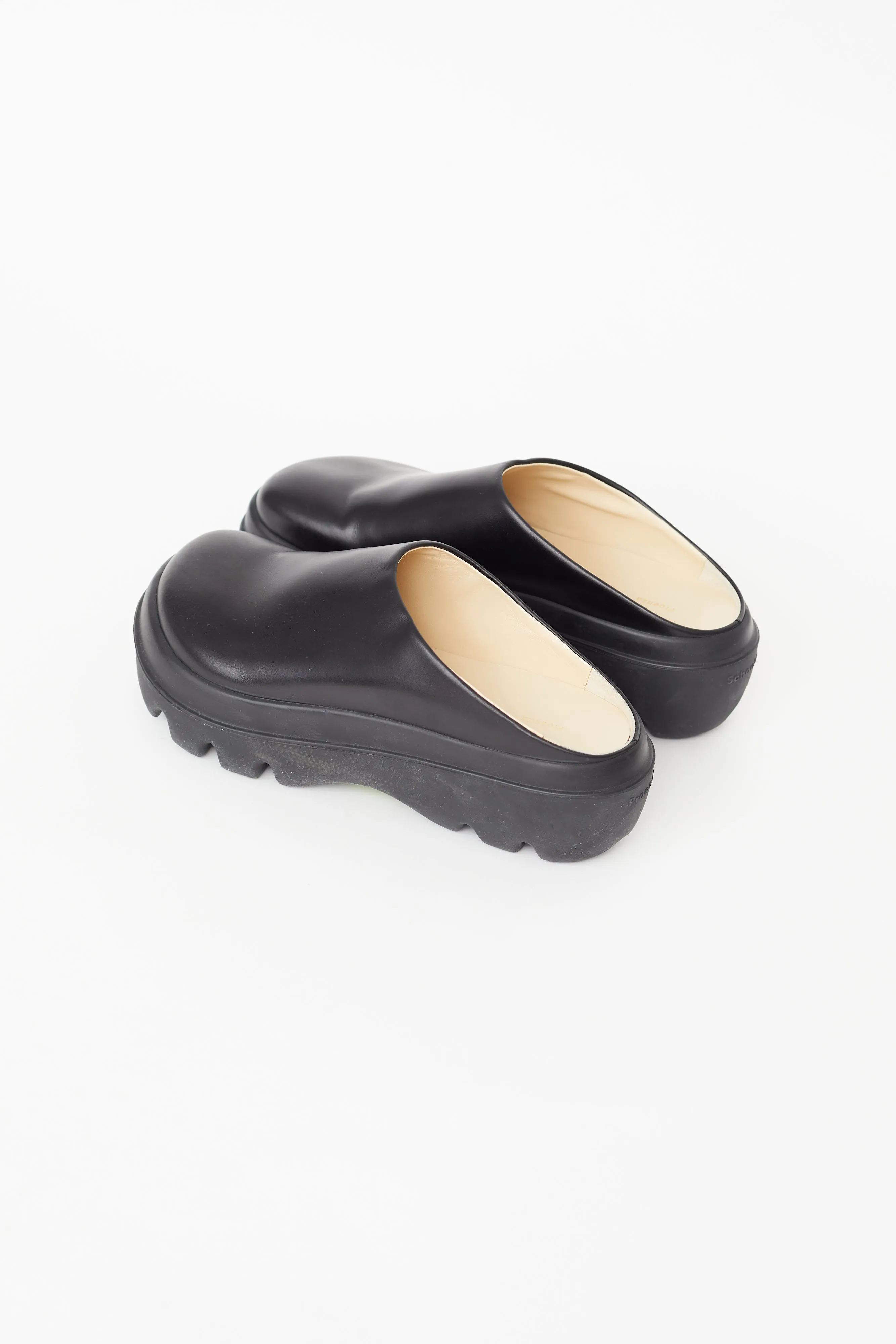 Black Leather Platform Mule