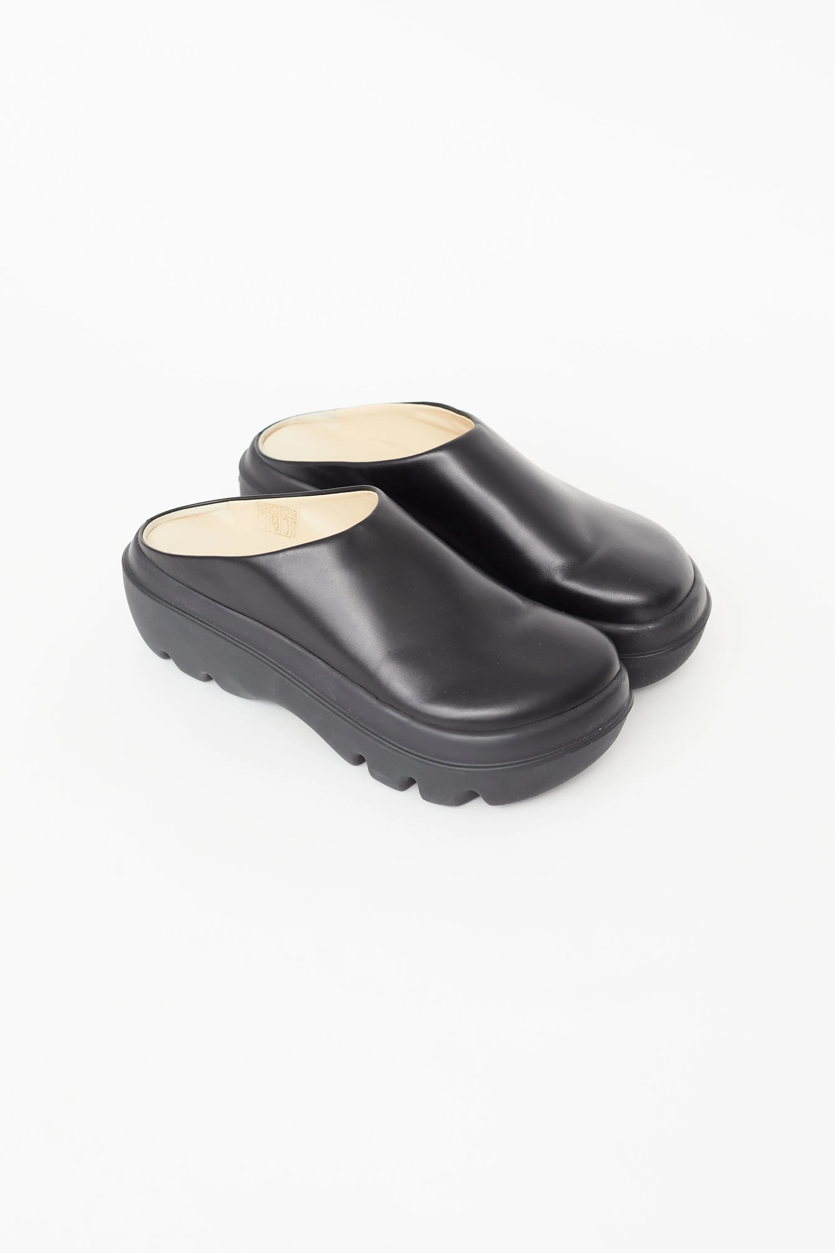 Black Leather Platform Mule