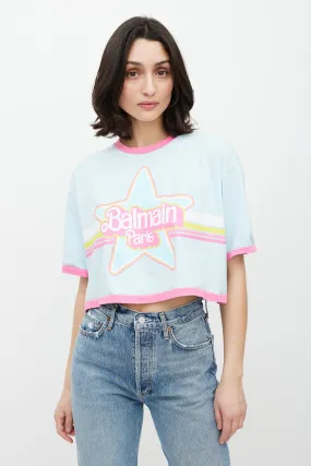 Blue & Multicolour Cropped Logo T-Shirt