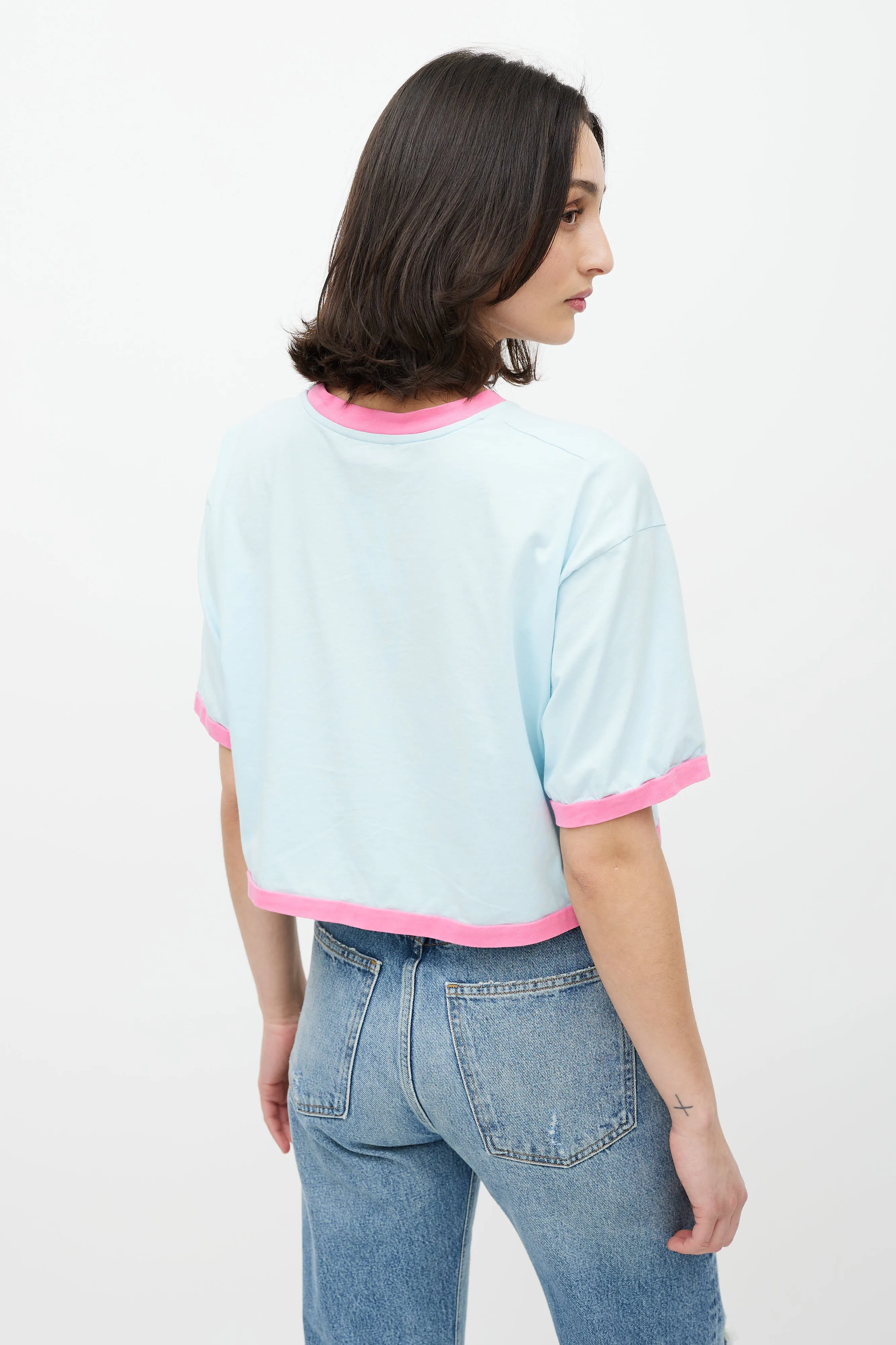 Blue & Multicolour Cropped Logo T-Shirt