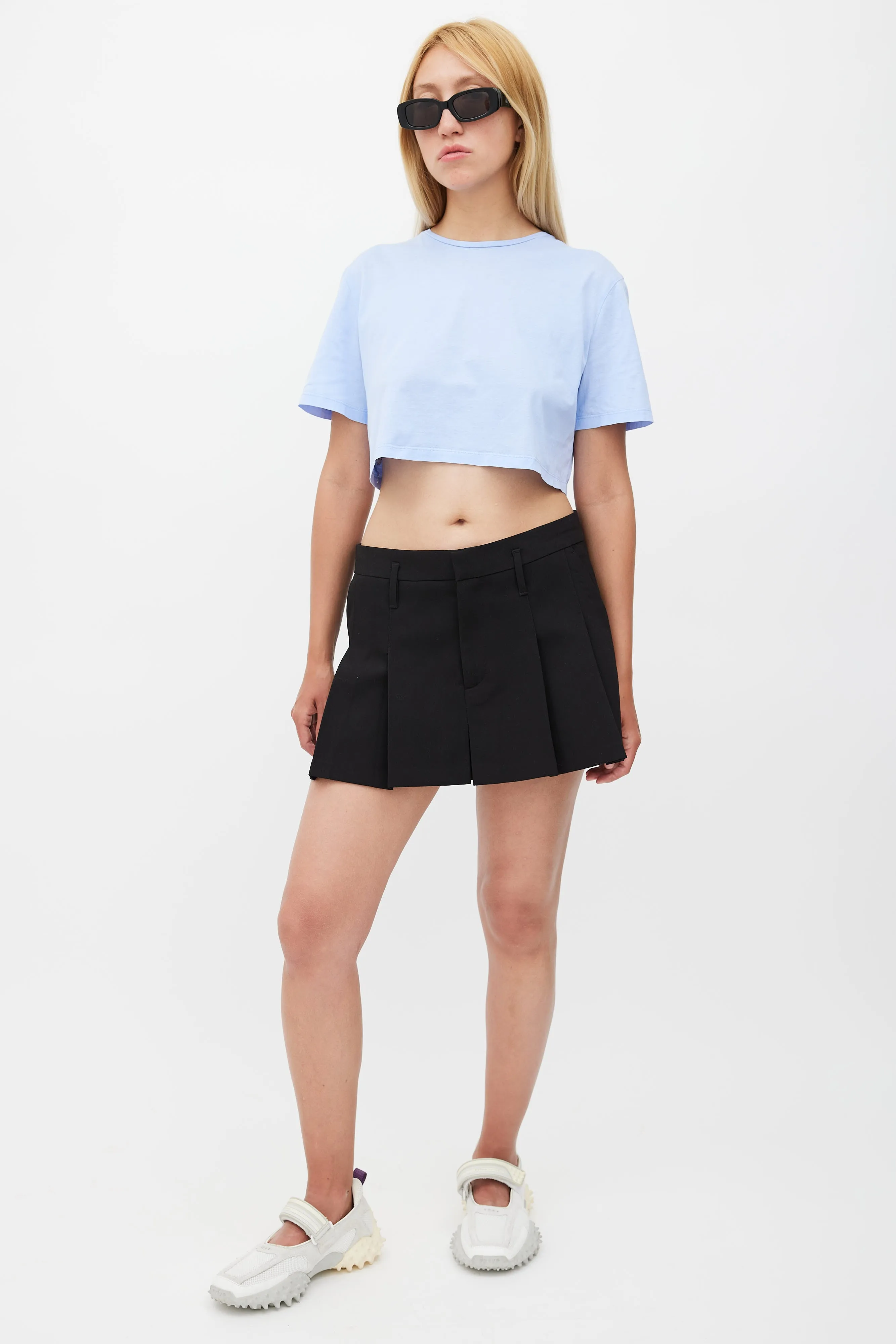 Blue Cropped Logo Patch T-Shirt