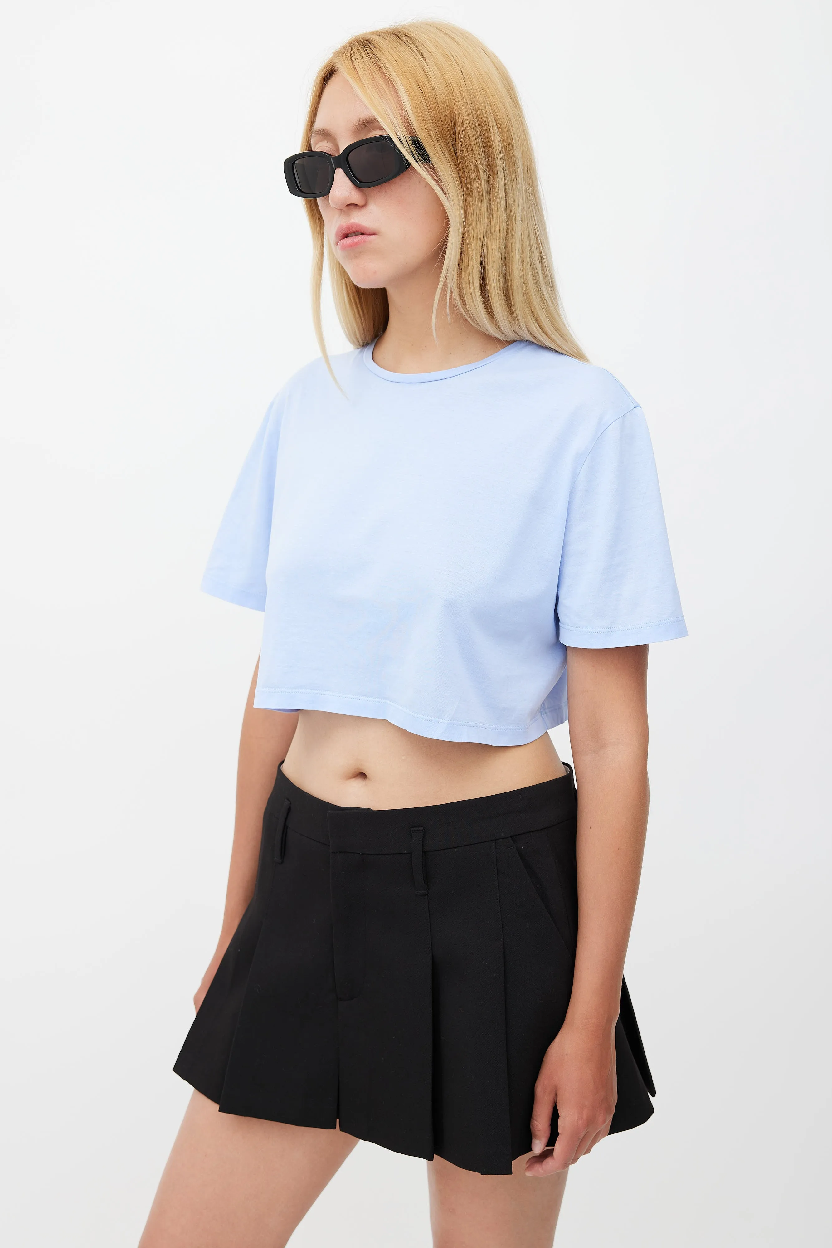 Blue Cropped Logo Patch T-Shirt