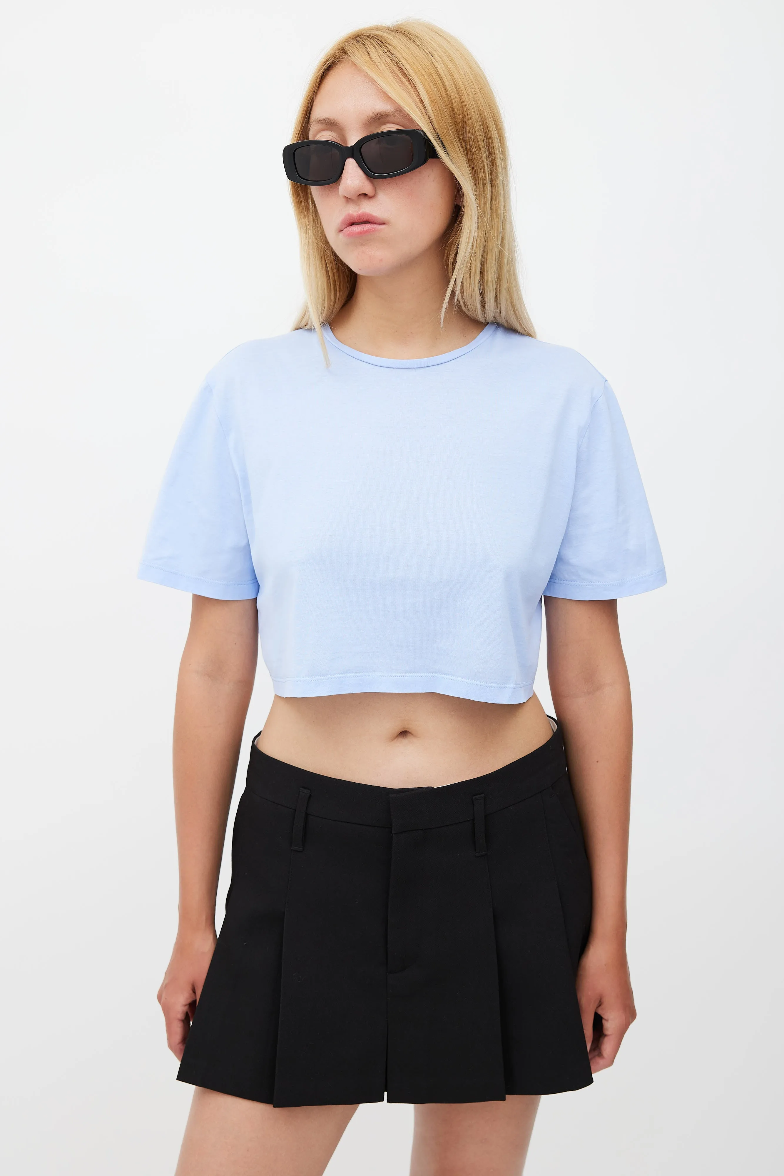 Blue Cropped Logo Patch T-Shirt