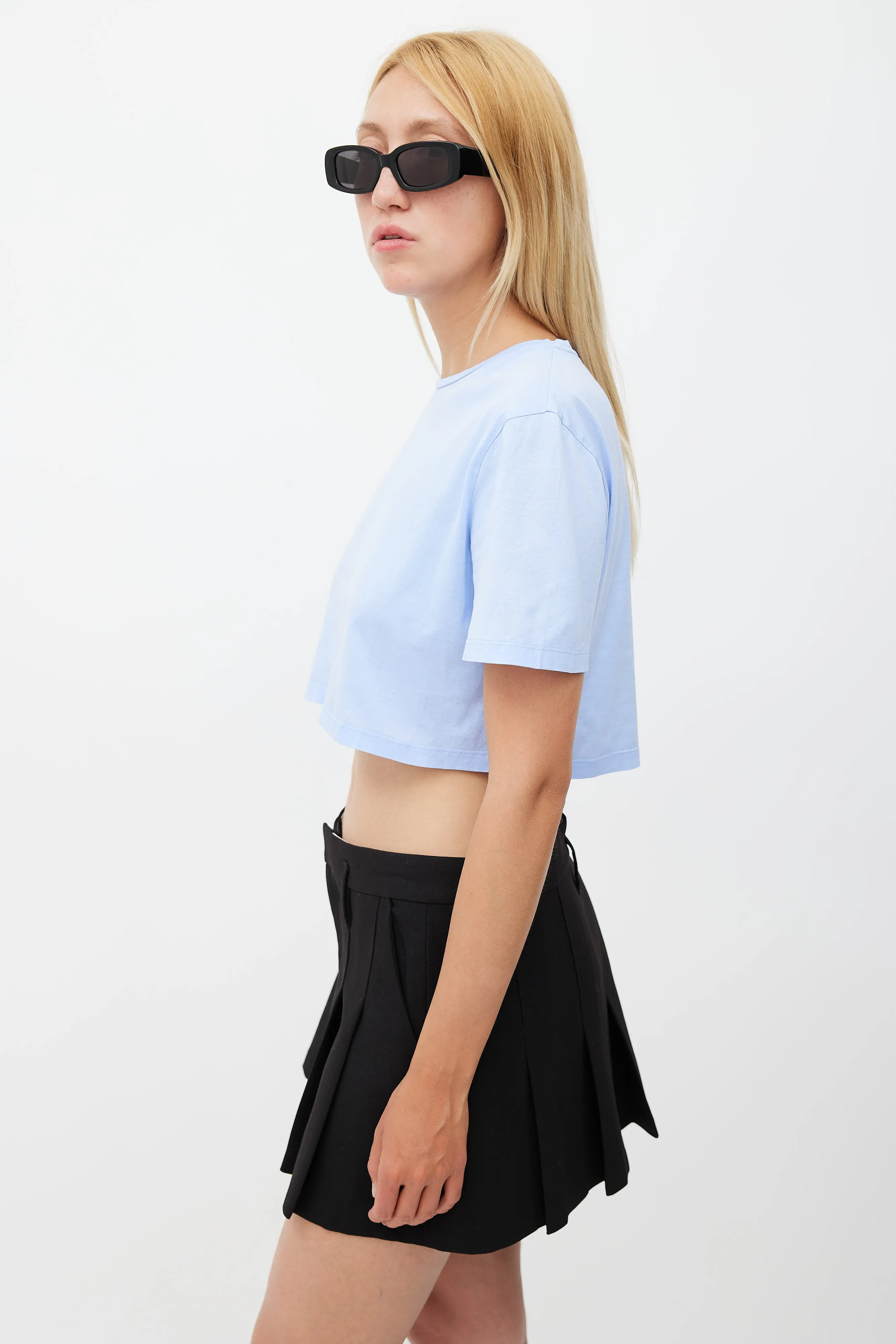 Blue Cropped Logo Patch T-Shirt