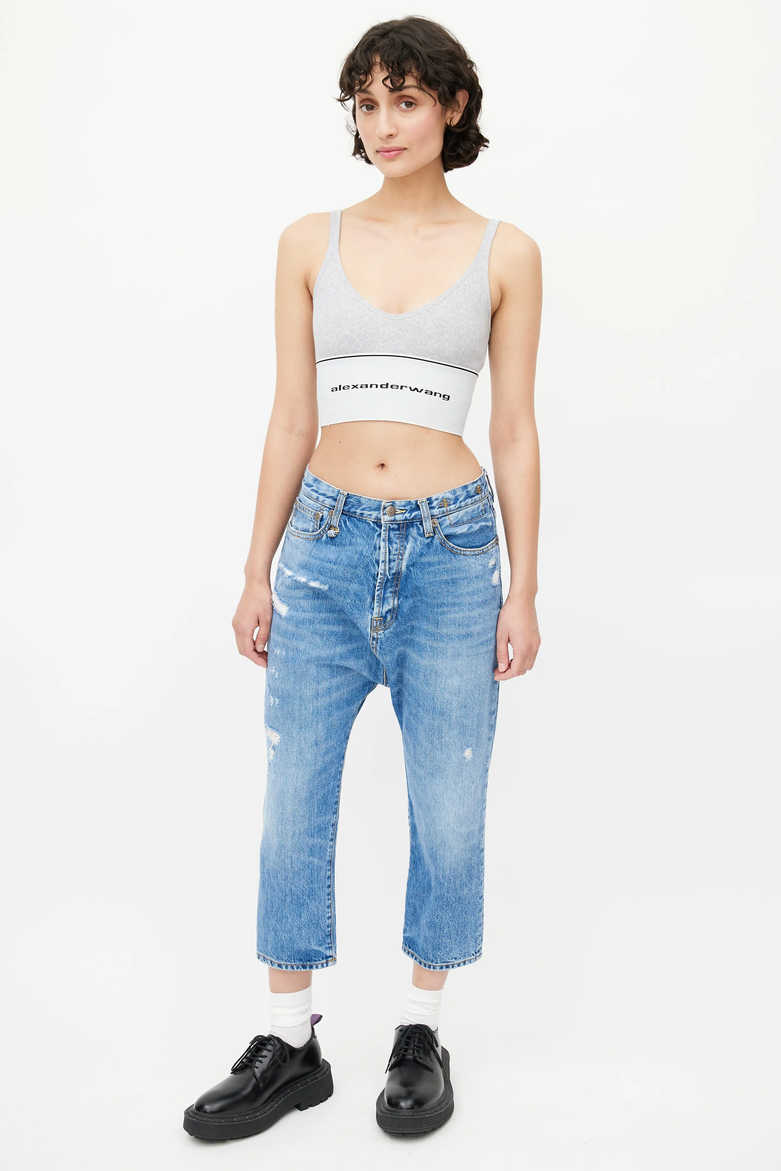 Blue Distressed Cropped Denim Jeans