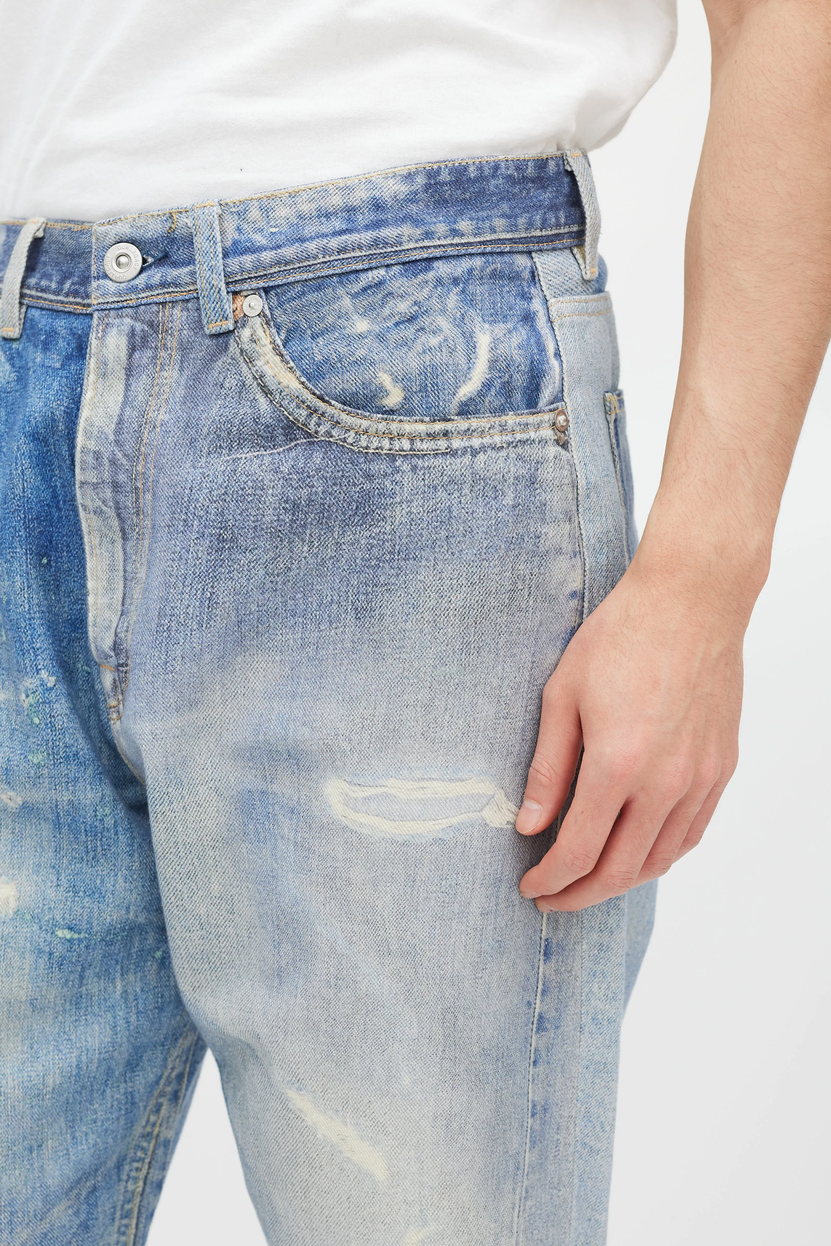 Blue Distressed Trompe L'oeil Jeans