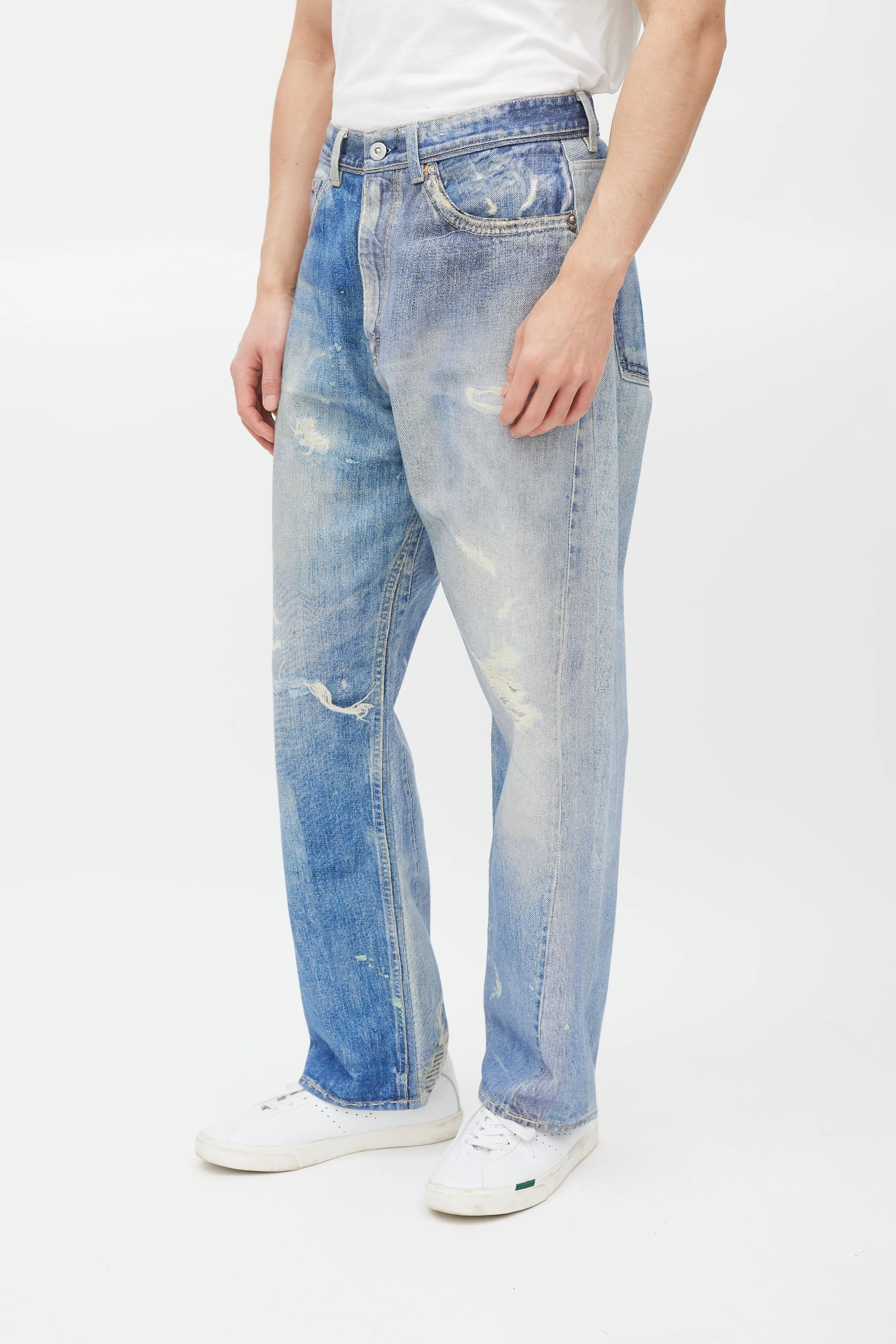 Blue Distressed Trompe L'oeil Jeans
