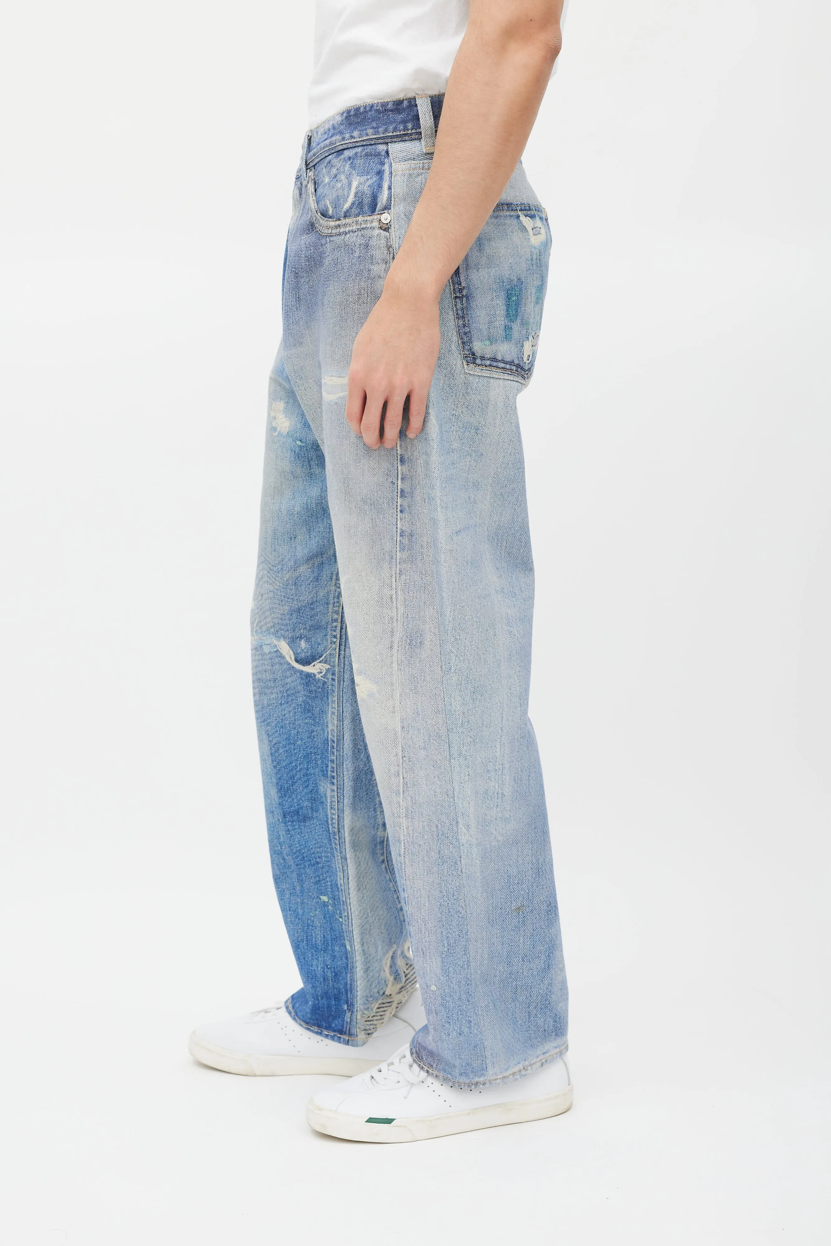 Blue Distressed Trompe L'oeil Jeans