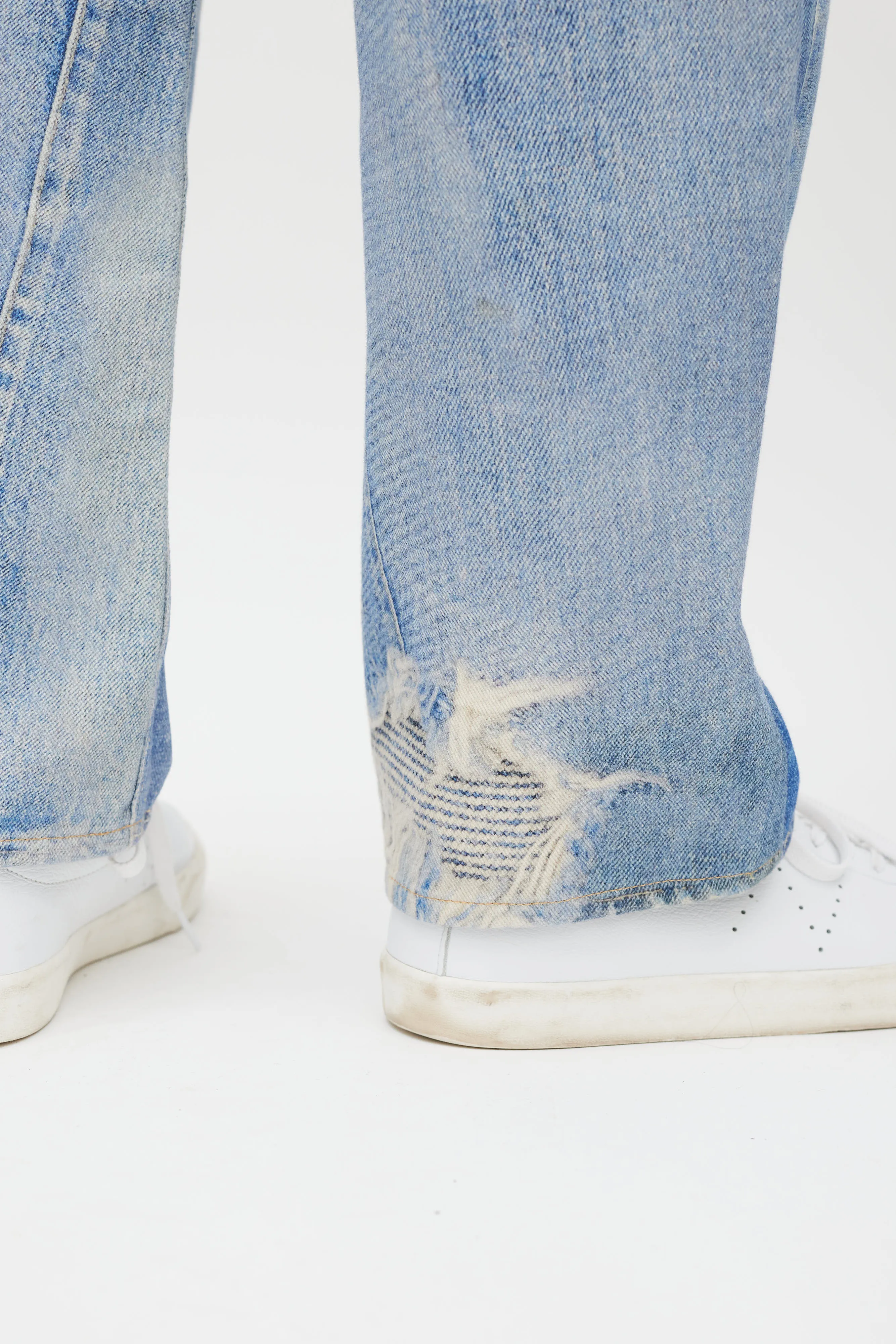 Blue Distressed Trompe L'oeil Jeans