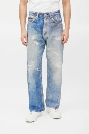 Blue Distressed Trompe L'oeil Jeans