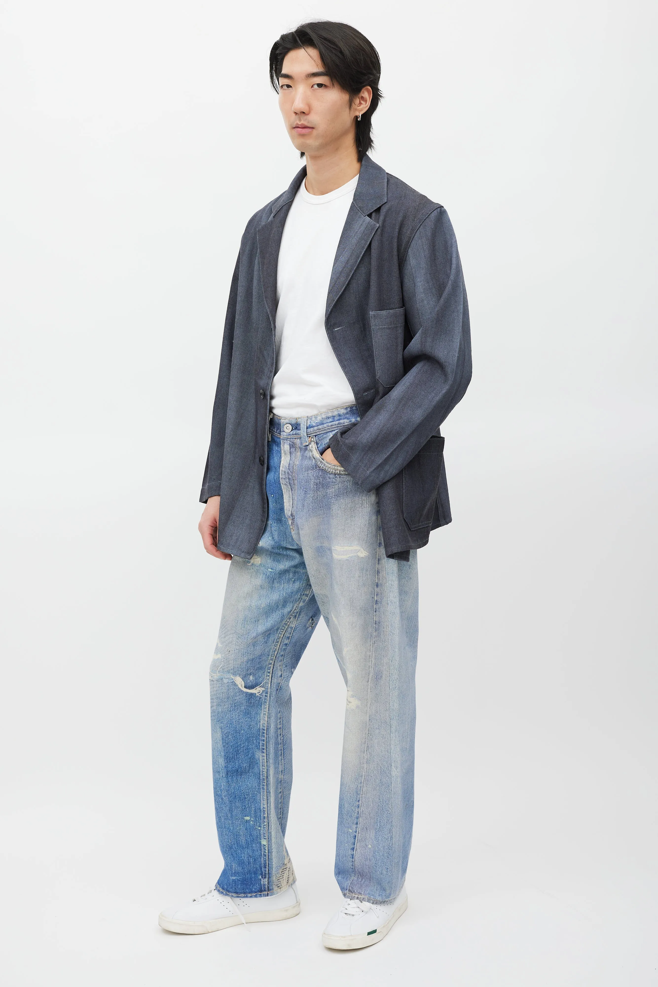 Blue Distressed Trompe L'oeil Jeans