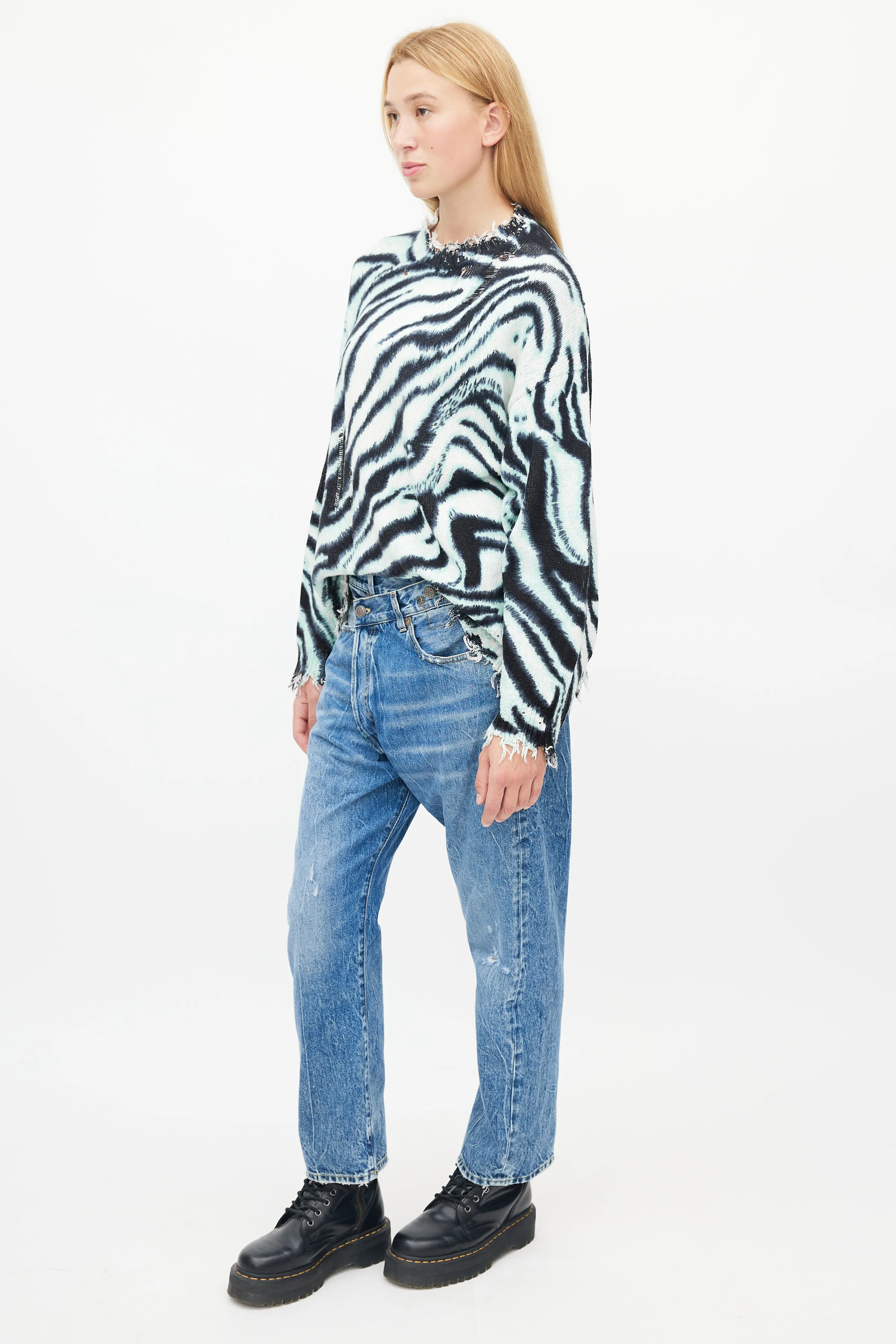 Blue Distressed Washed Crossover Denim Jeans