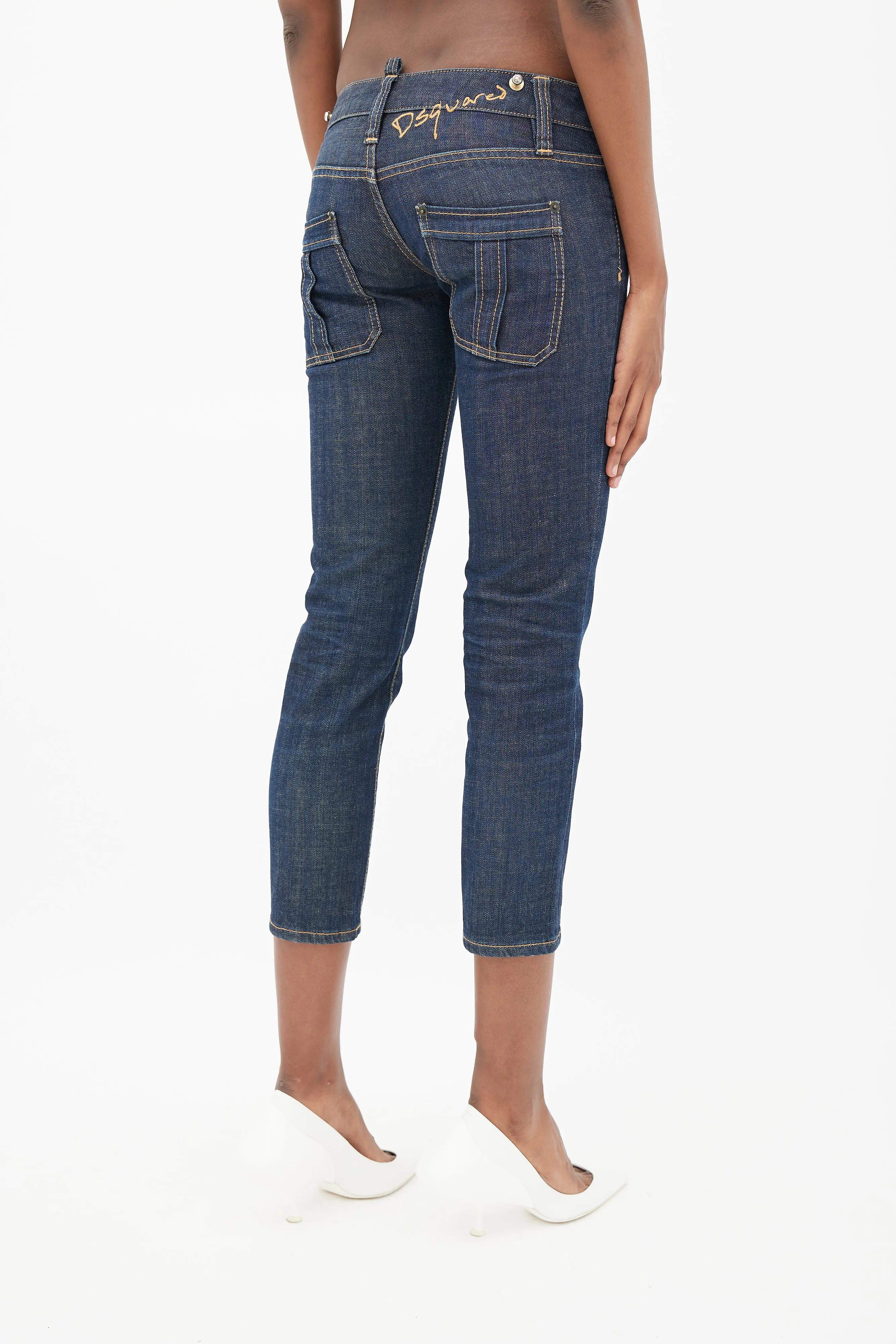 Blue Low Rise Cropped Denim Jeans