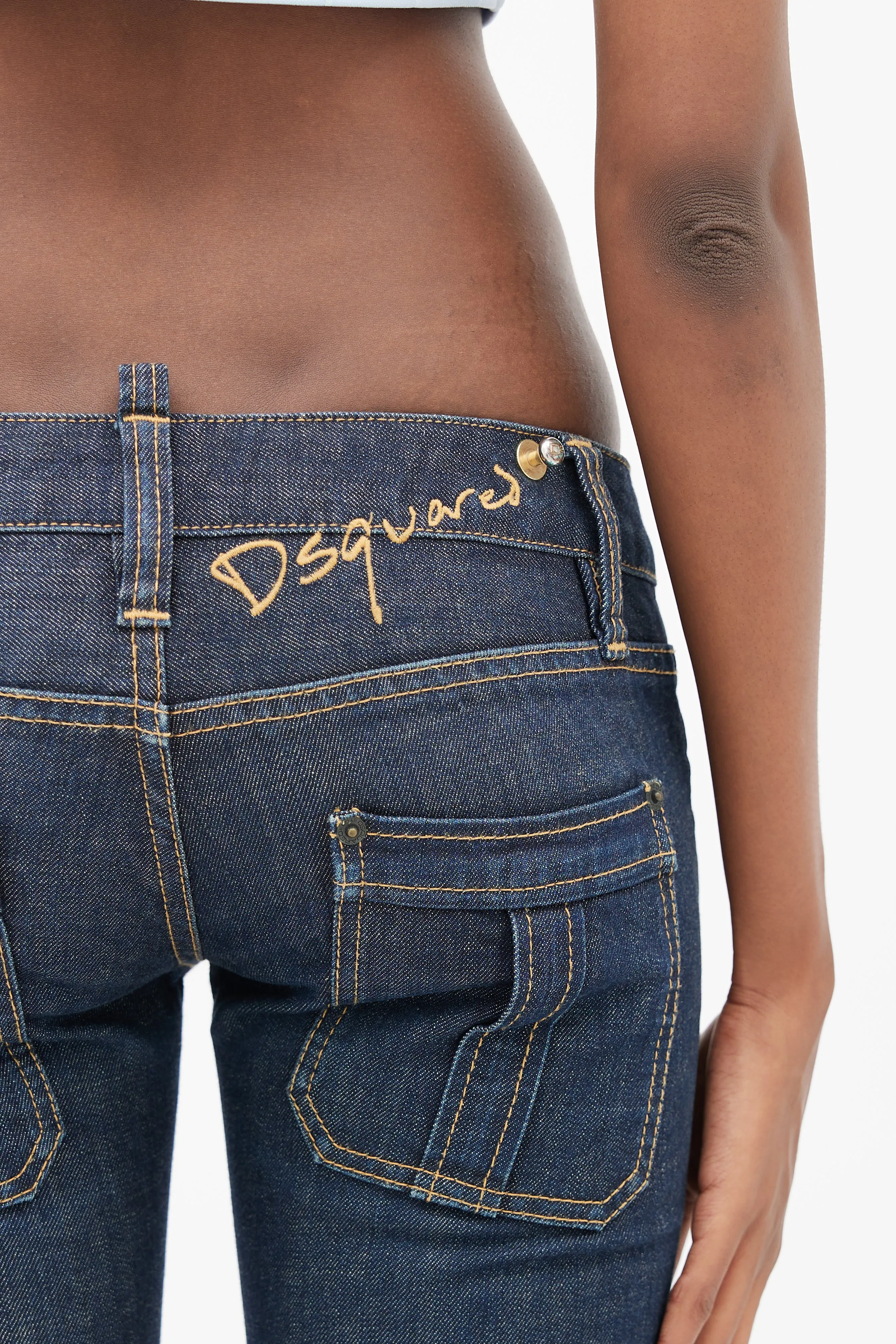 Blue Low Rise Cropped Denim Jeans