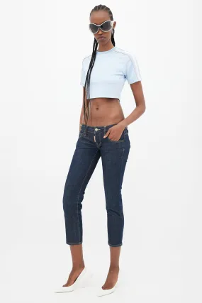 Blue Low Rise Cropped Denim Jeans