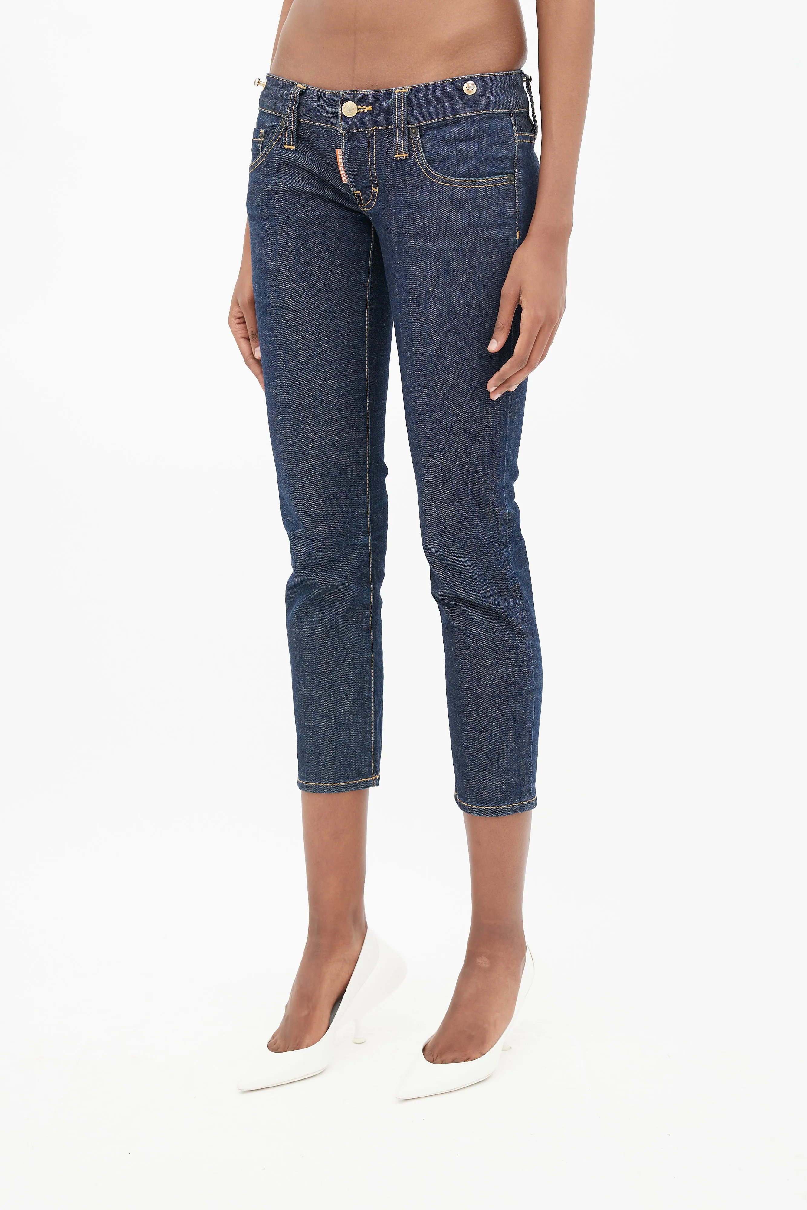 Blue Low Rise Cropped Denim Jeans