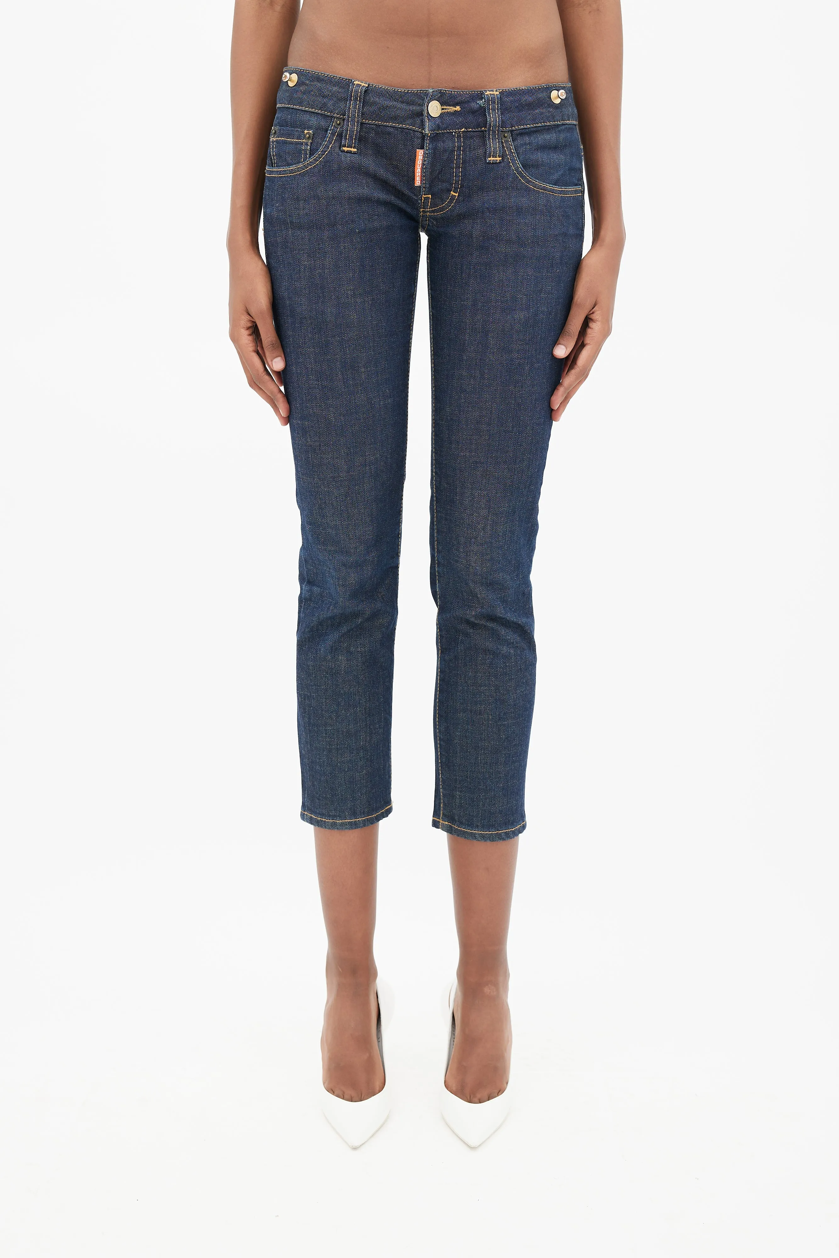 Blue Low Rise Cropped Denim Jeans