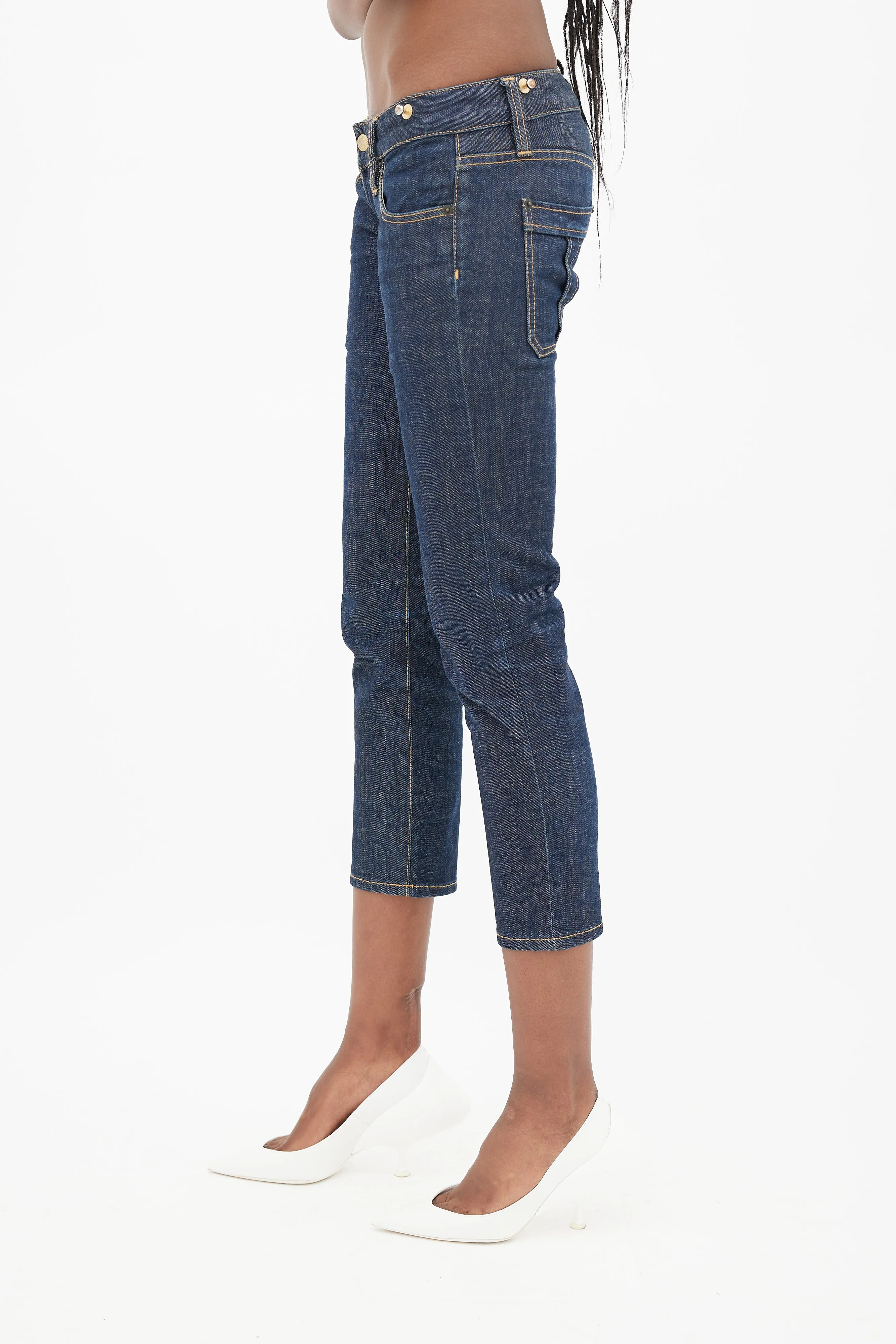 Blue Low Rise Cropped Denim Jeans
