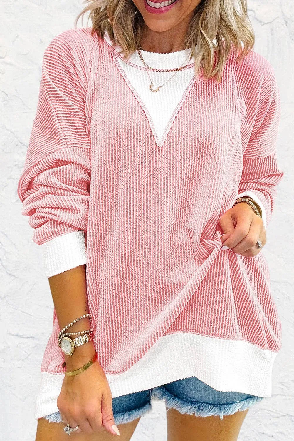 Colorblock Corded Drop Shoulder Top