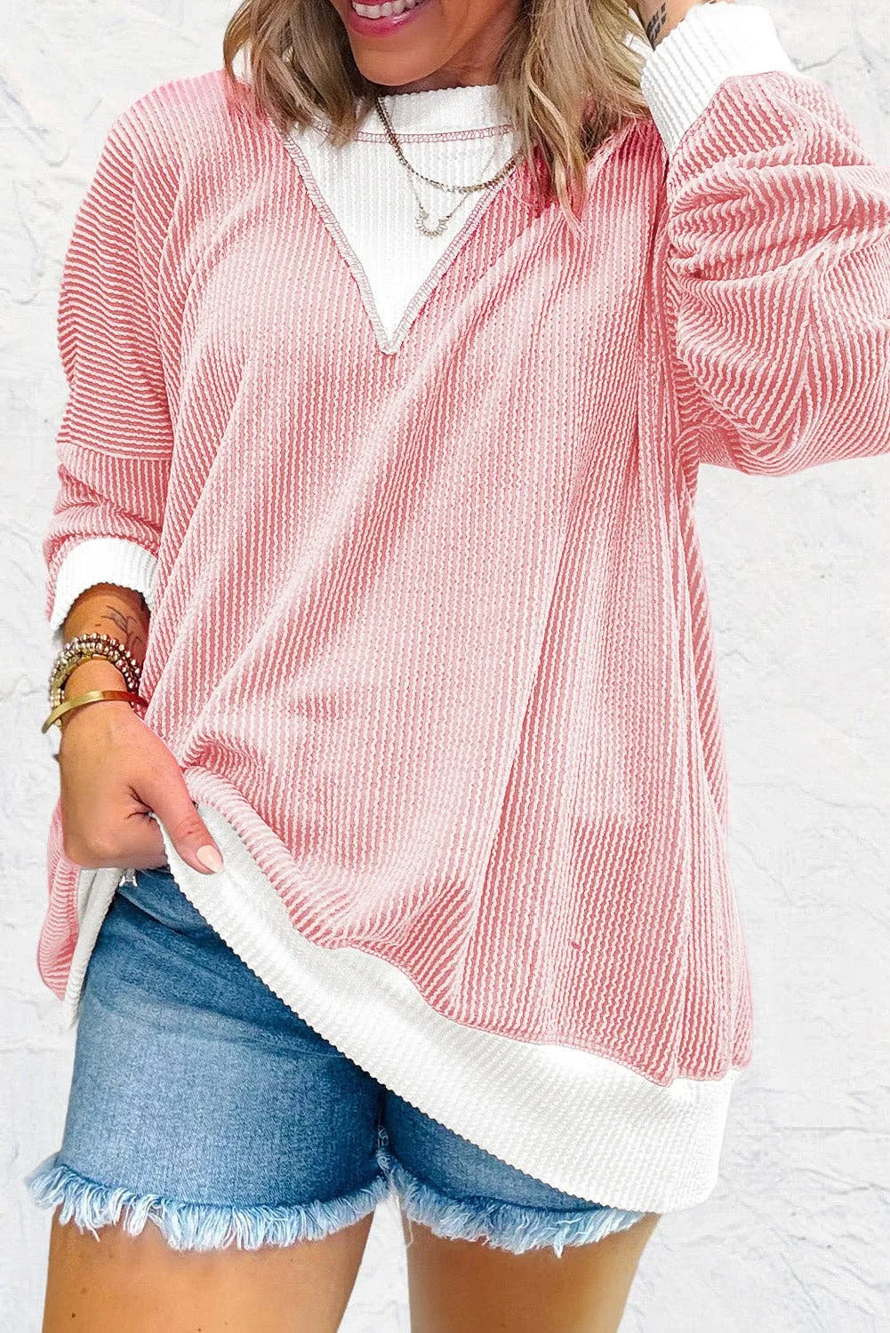 Colorblock Corded Drop Shoulder Top