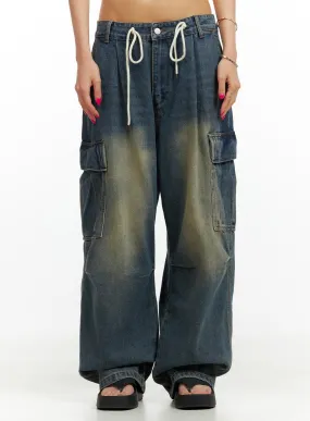 Drawstring Cargo Baggy Jeans CU417