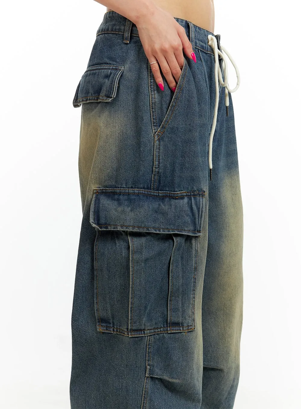 Drawstring Cargo Baggy Jeans CU417