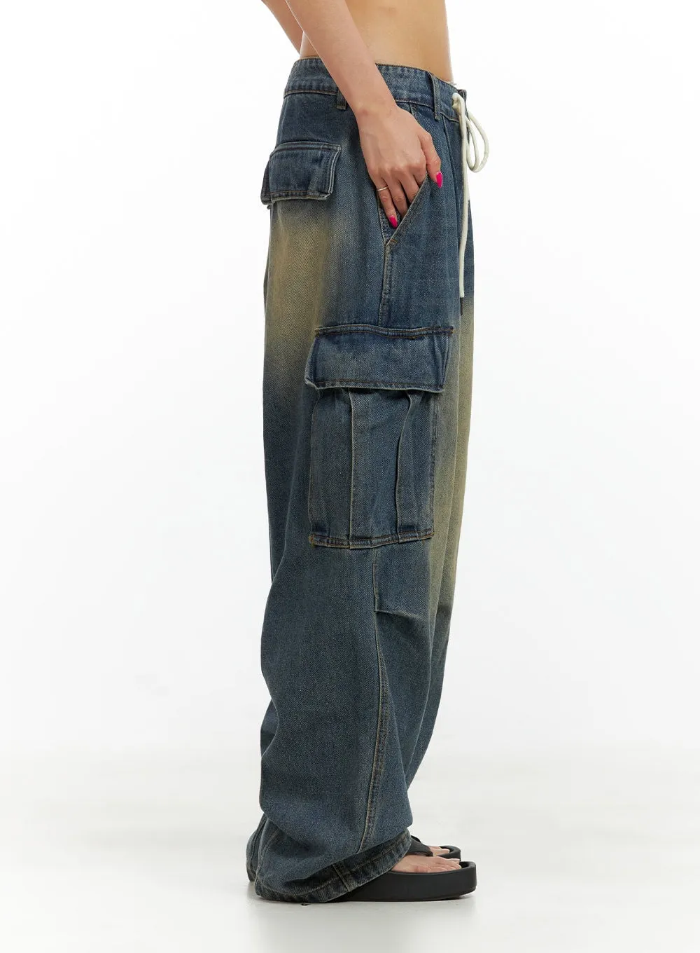 Drawstring Cargo Baggy Jeans CU417