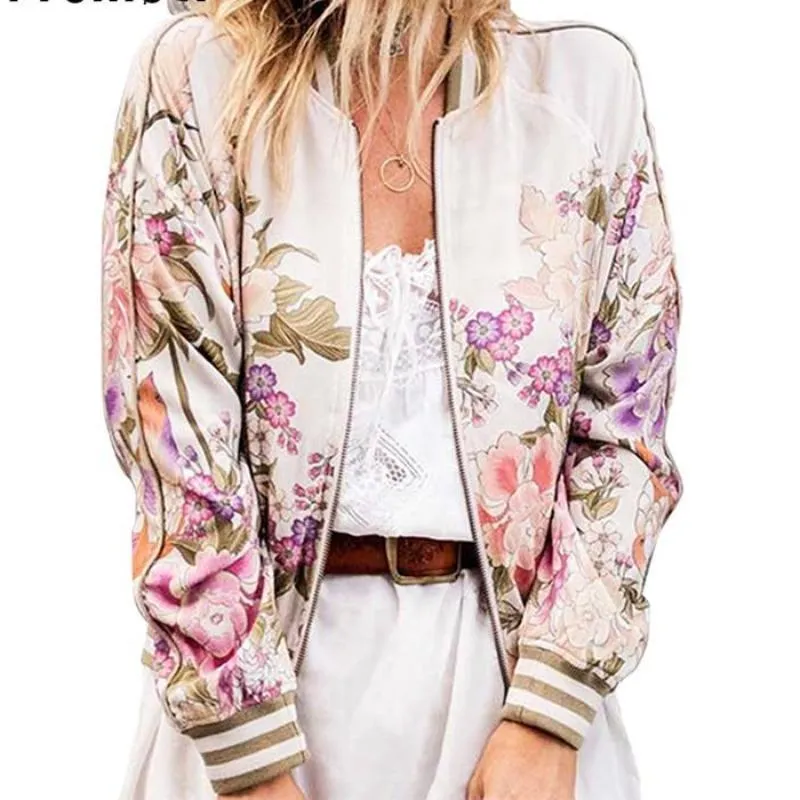 Floral Print Bomber Jacket Women Coat New Fashion O Neck Long Sleeve Streetwear Outwear Casual Casaco Feminino (US 14-18W)