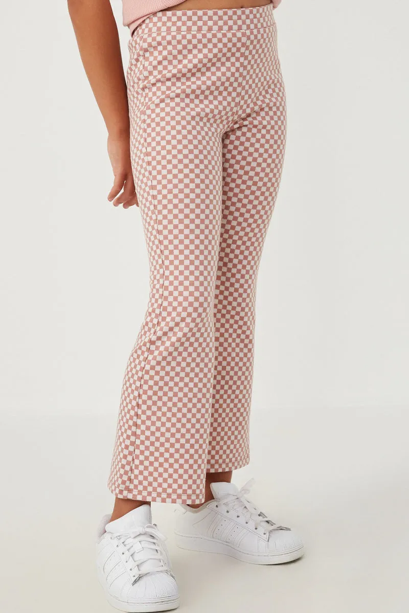 Girls Elastic Waist Checkered Knit Straight Leg Pants - Mauve
