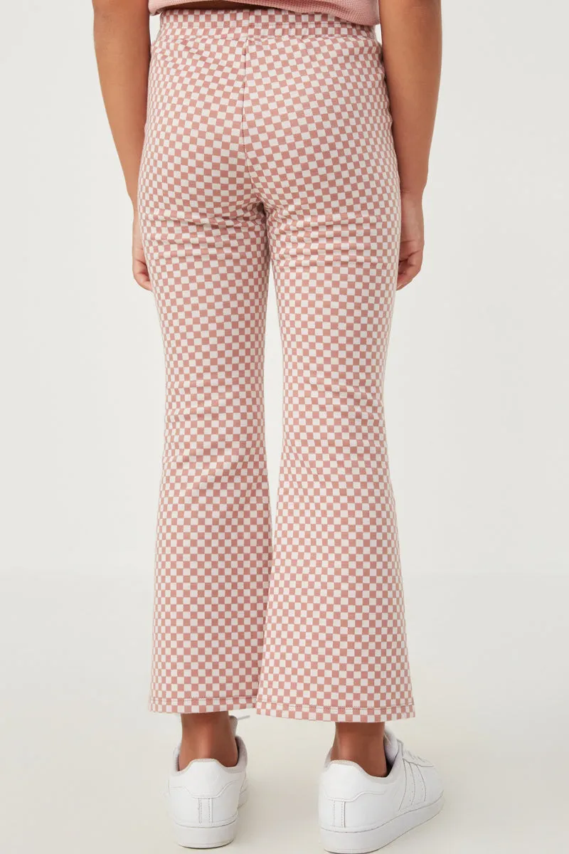 Girls Elastic Waist Checkered Knit Straight Leg Pants - Mauve