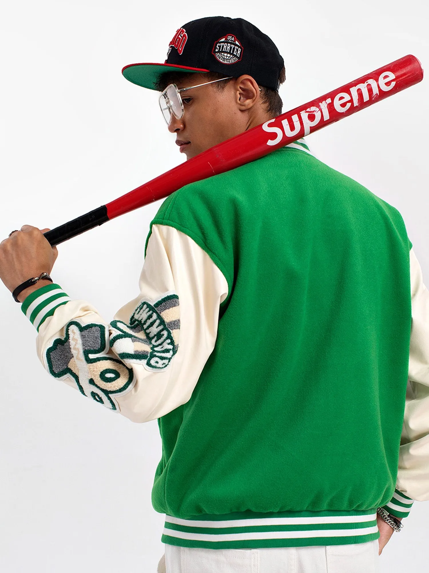 Letter Color Block Cotton Baseball Collar Preppy Varsity Jacket