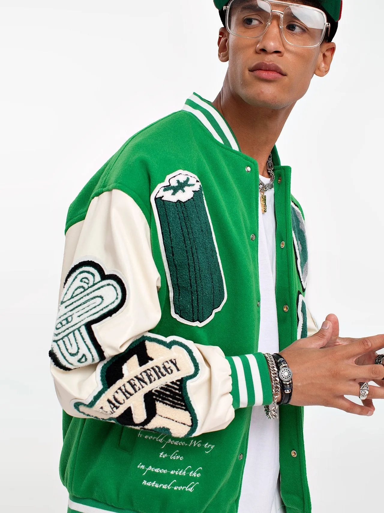 Letter Color Block Cotton Baseball Collar Preppy Varsity Jacket