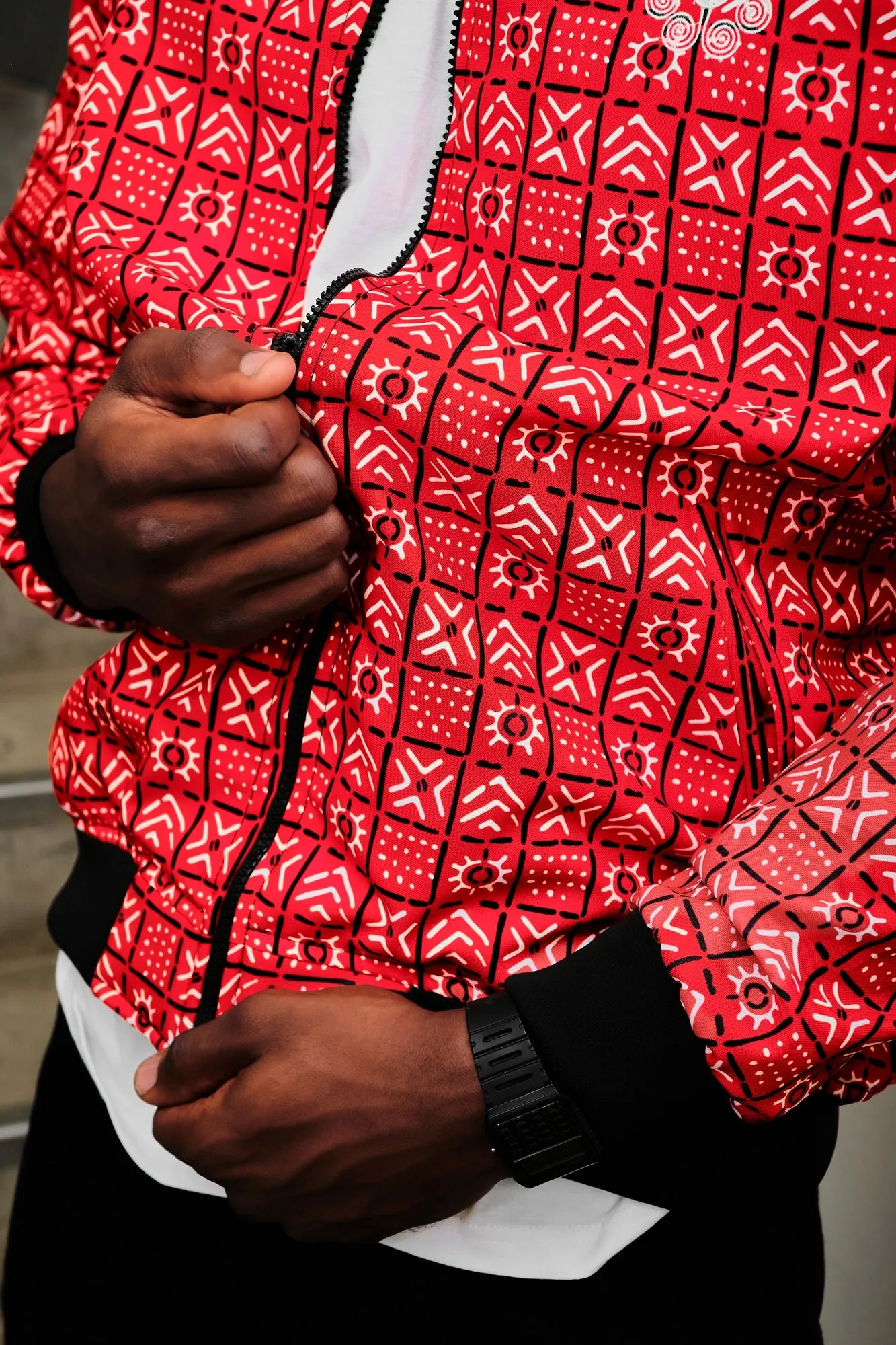 Mens - The Bogolan Summer Bomber Jacket (Red)